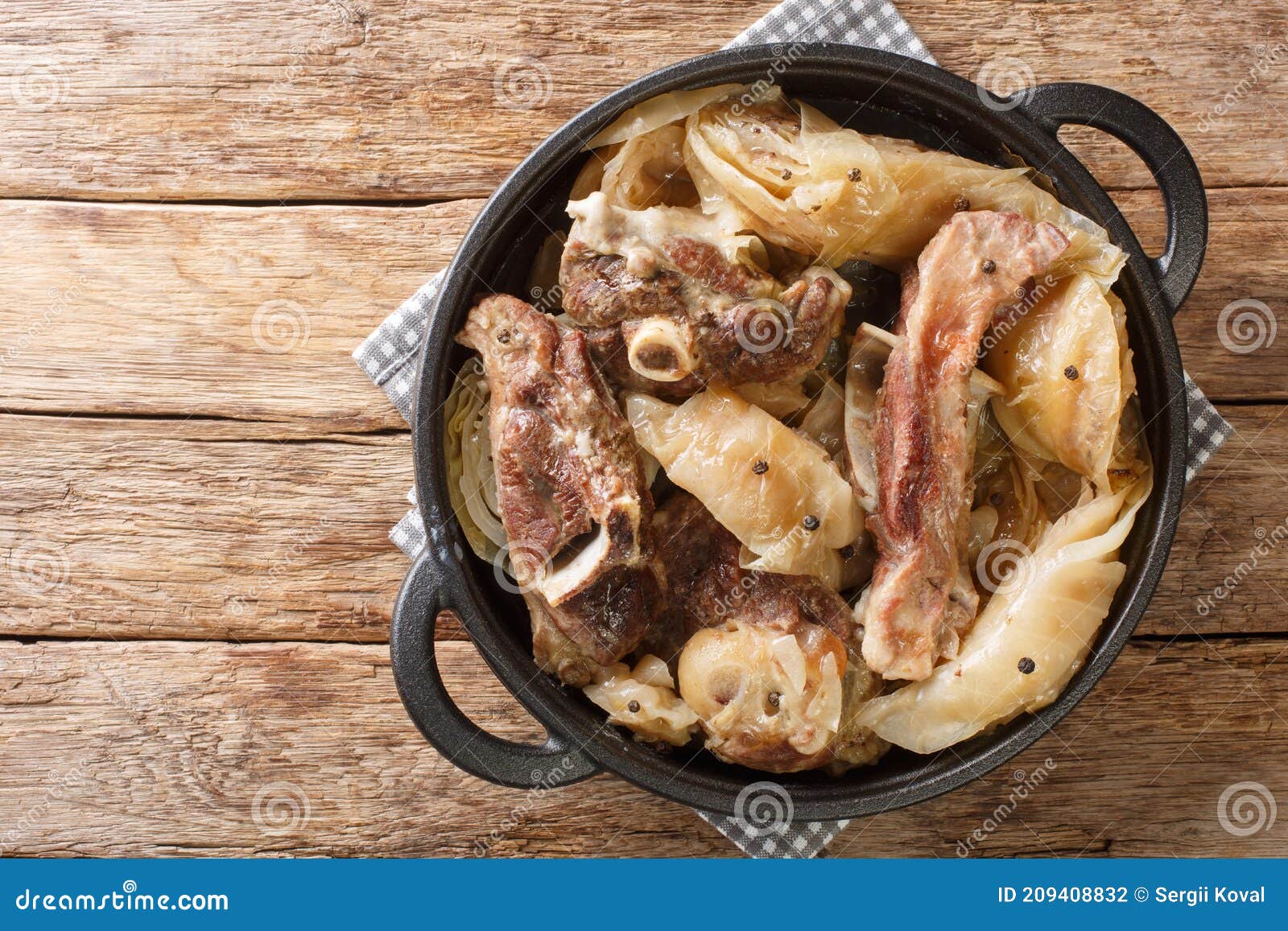 Norwegian Cuisine Lamb Stew with Cabbage and Pepper in a Pan