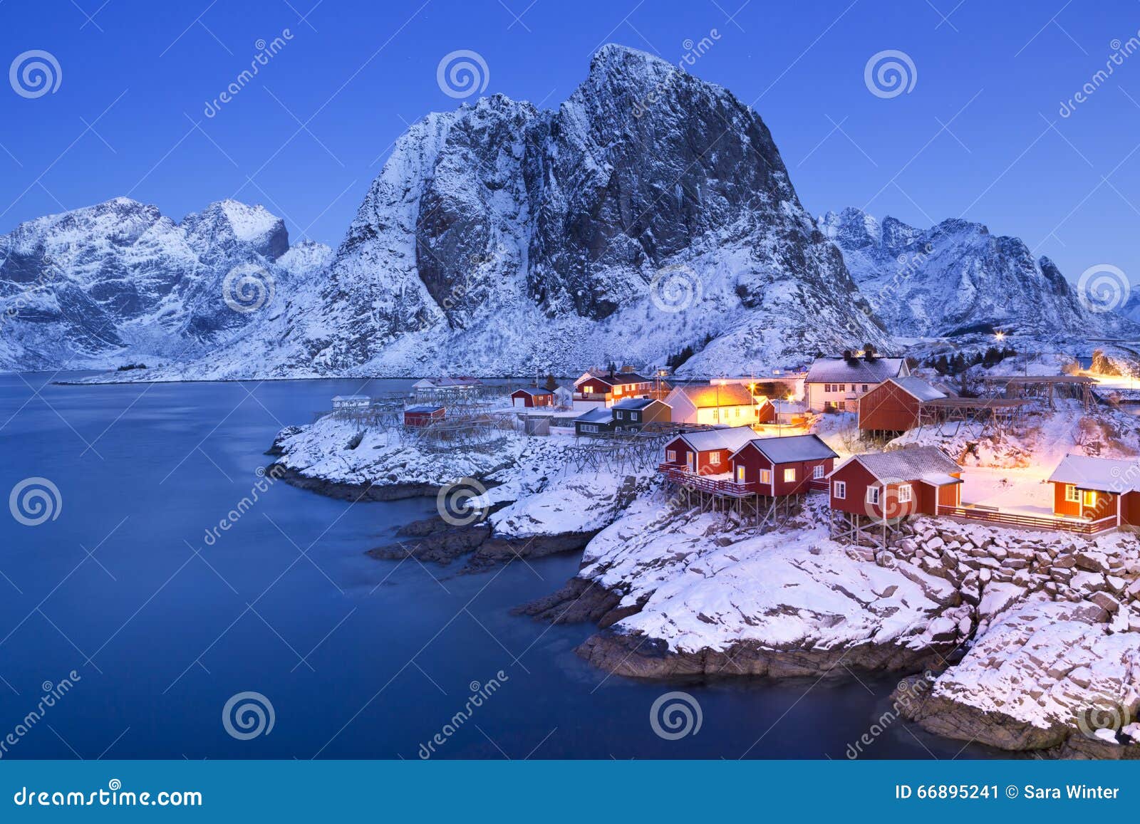norwegian fisherman's cabins on the lofoten in winter