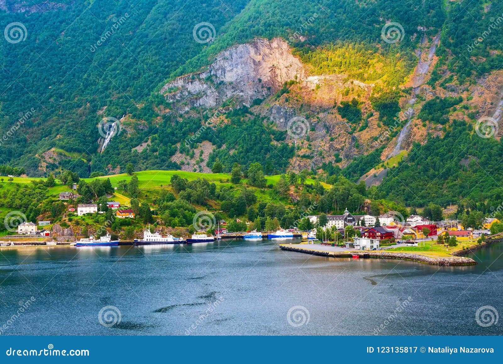 norway village and fjord landscape in flam