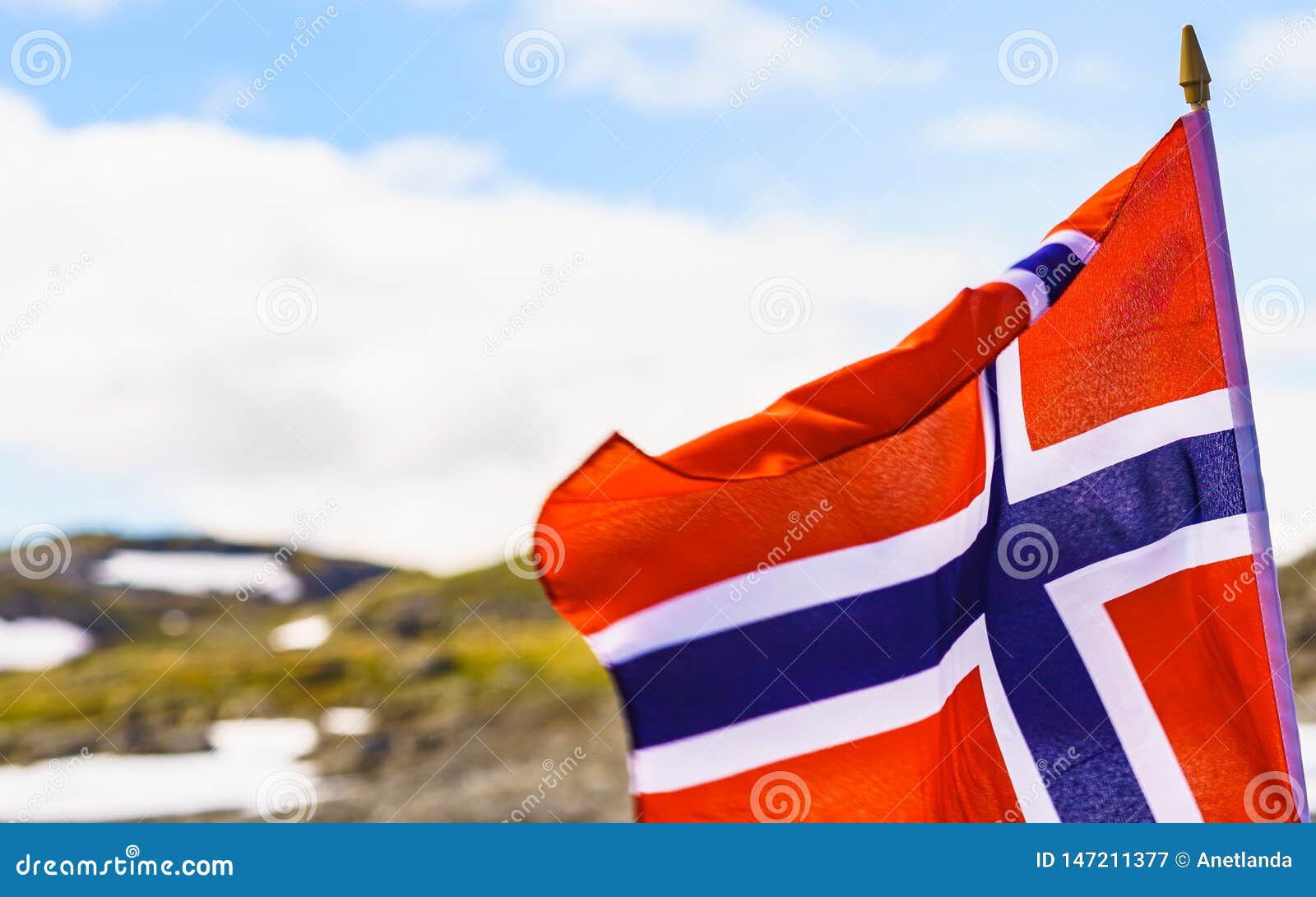 Norwegian Flag and Mountains Snowy Landscape Stock Image - Image of ...