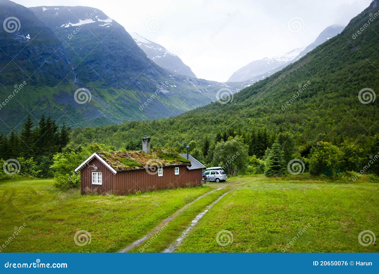 Norwegian House and Mountains Stock Photo Image of landscape