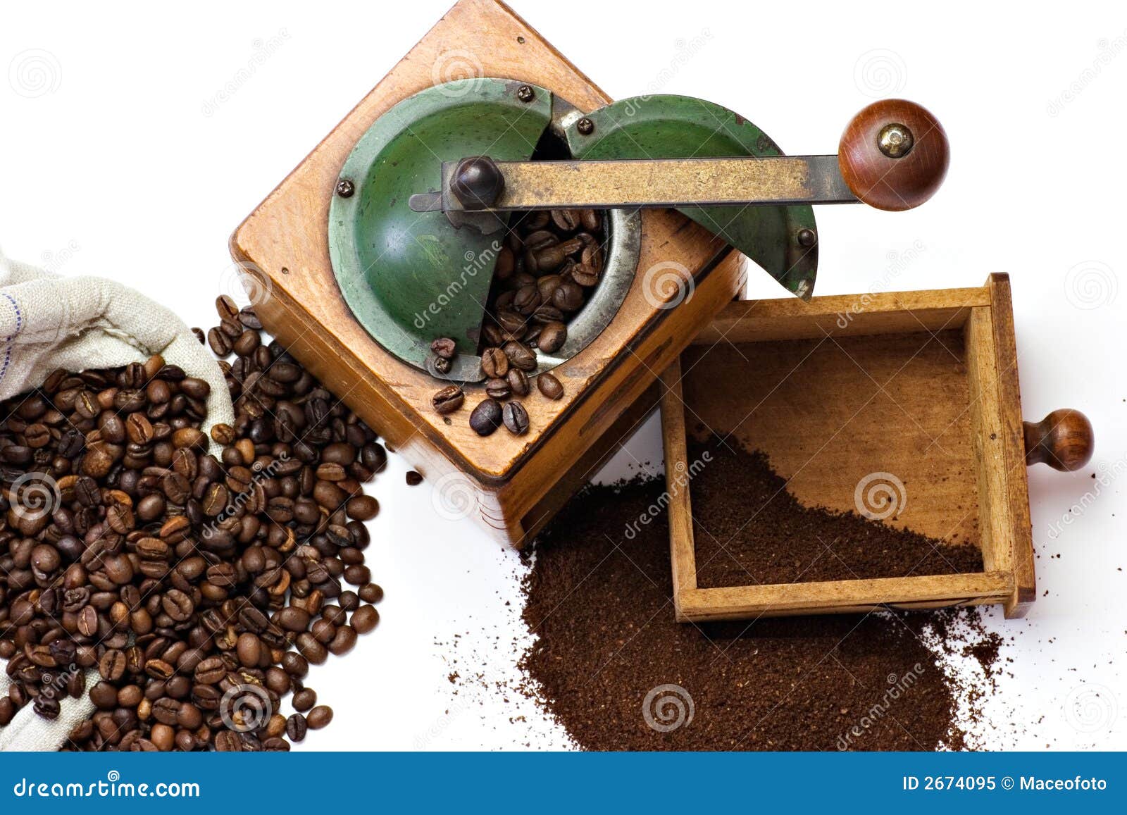 Coffee Cup with Nostalgic Coffee Grinder on Background Stock Image