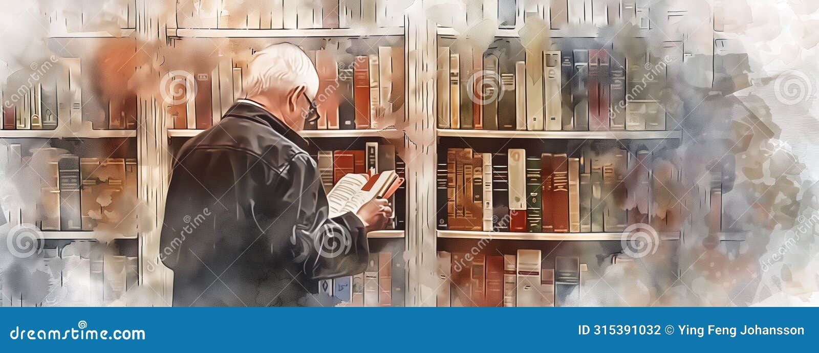 nostalgic contemplation: an old man immerses himself in the pages of a book.