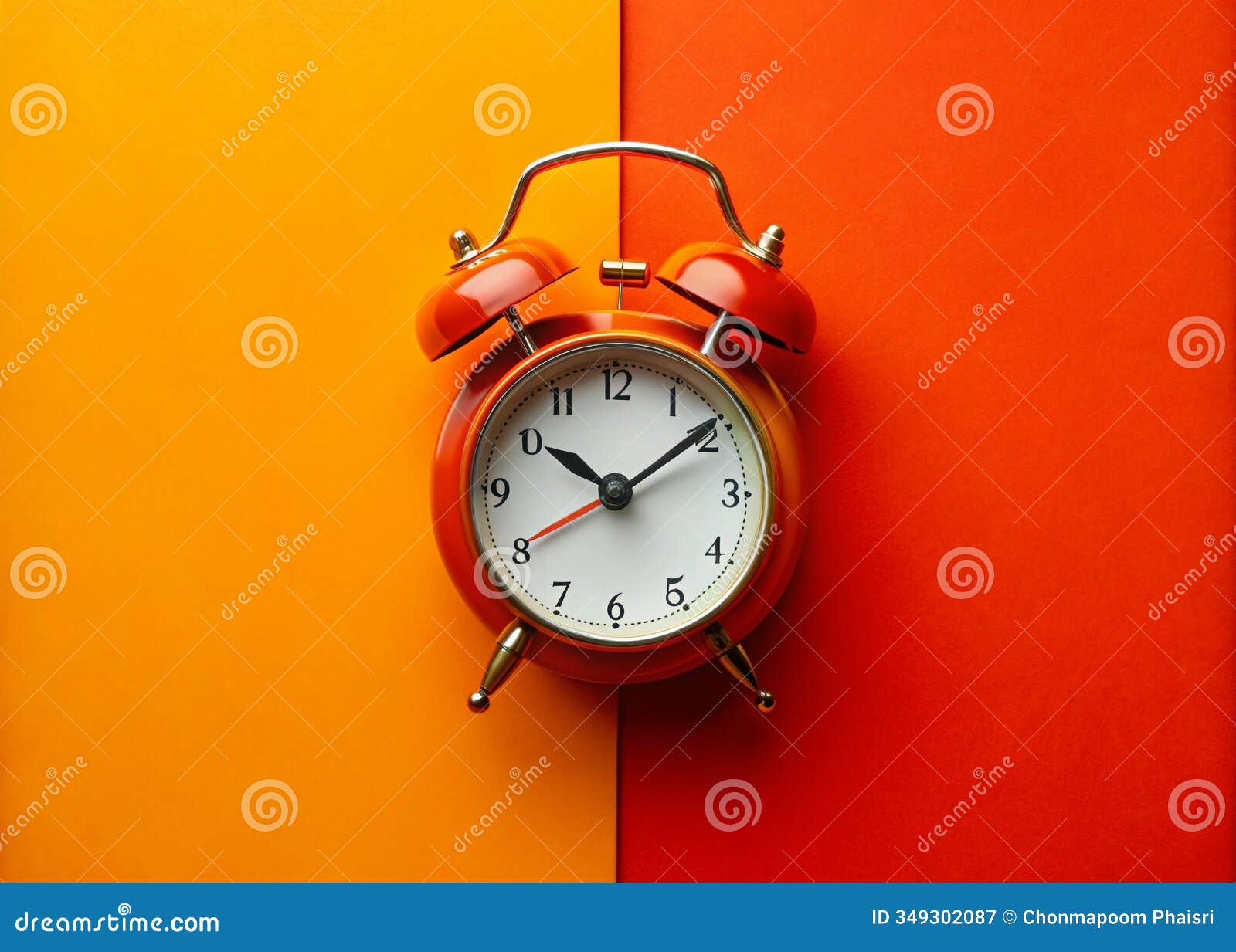 nostalgic retro alarm clock against a bold orange and red gradient a striking architectural still life evoking a