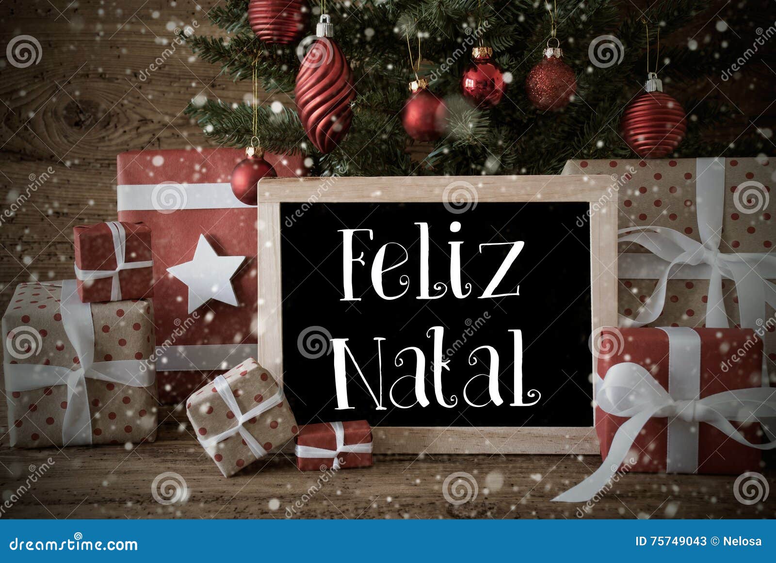 nostalgic tree, snowflakes, feliz natal means merry christmas