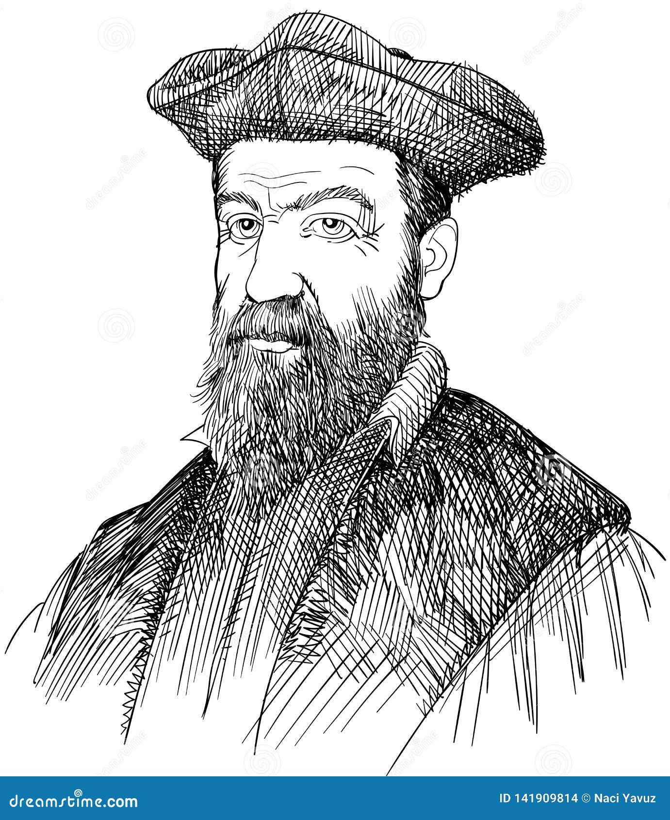 Nostradamus Portrait in Line Art Illustration Stock Vector