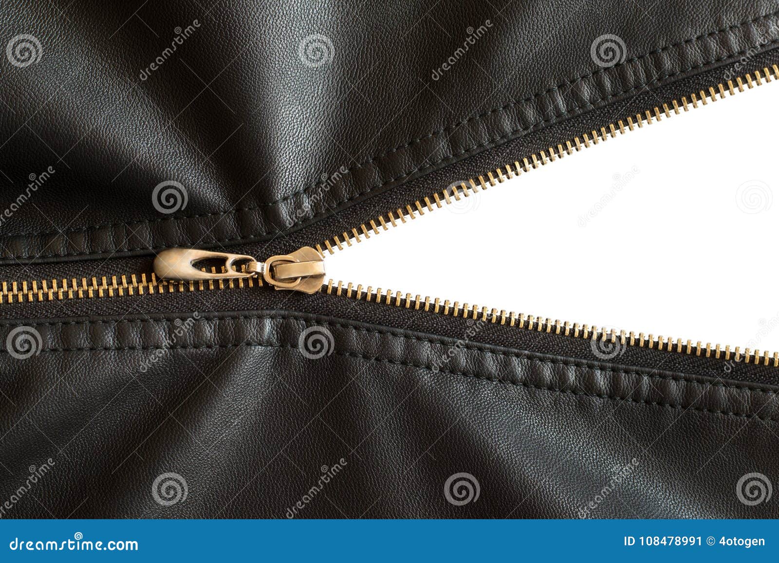 Not Fully Buttoned Metal Zipper on a Leather Jacket Stock Image Image