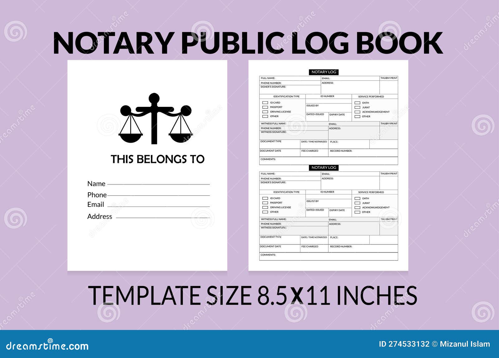 Notary Public Log Book KDP Interior Vector Stock Vector Illustration