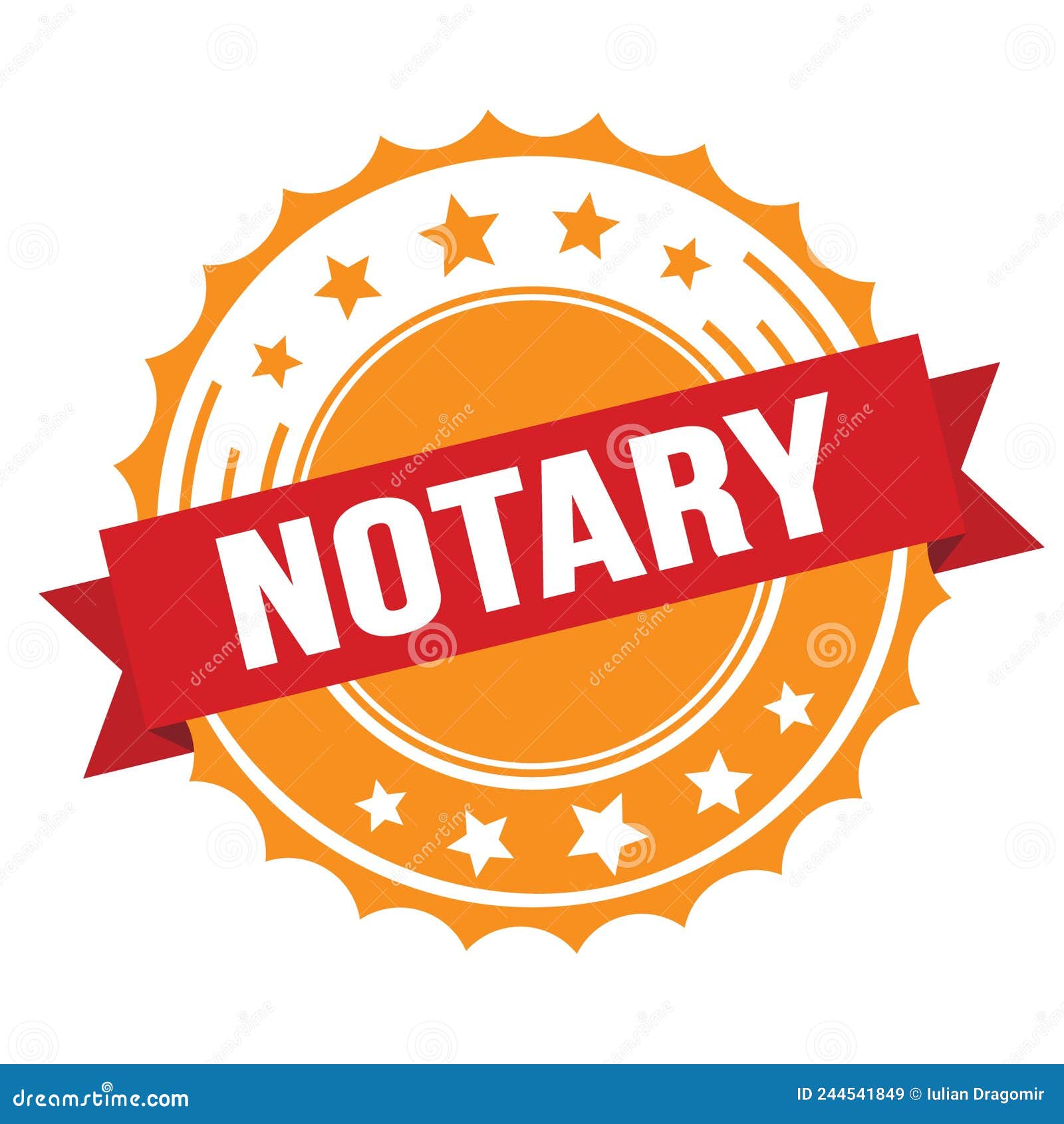 NOTARY Text on Red Orange Ribbon Stamp Stock Illustration
