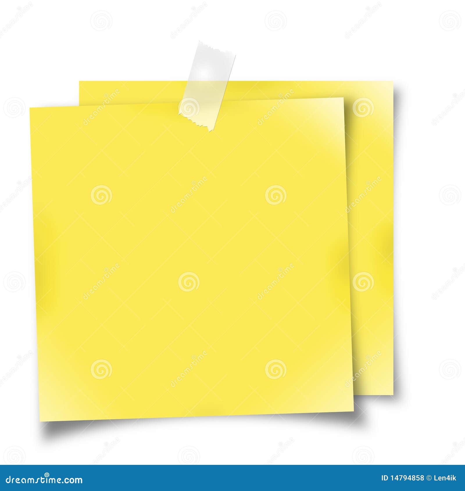 Notas amarillas del recordatorio. Papel de carta amarillo en blanco del recordatorio asociado con el espacio pegajoso, aislado en el fondo blanco con el espacio de la copia.