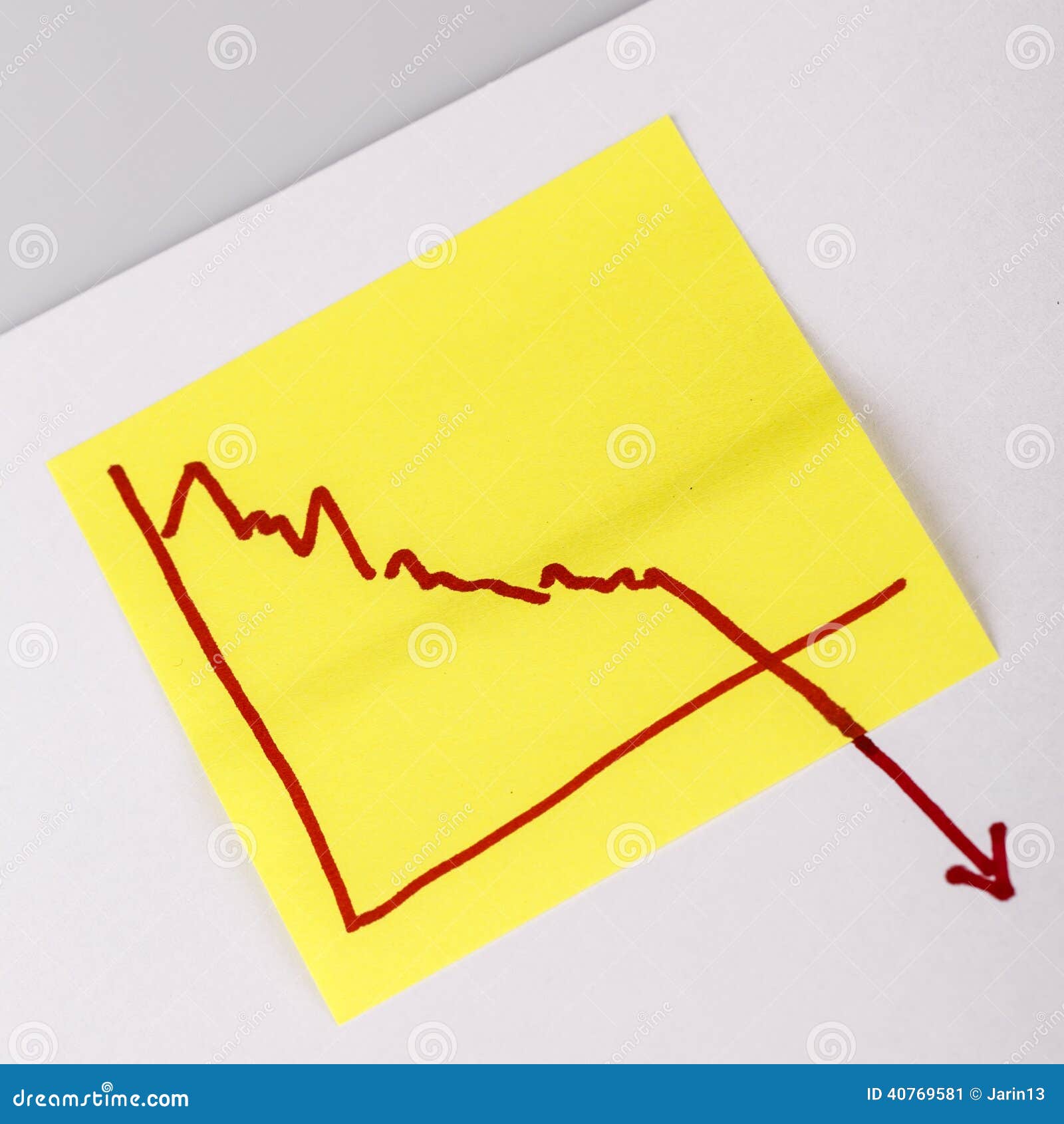 Note Paper with Finance Business Graph Going Down Loss Stock Image