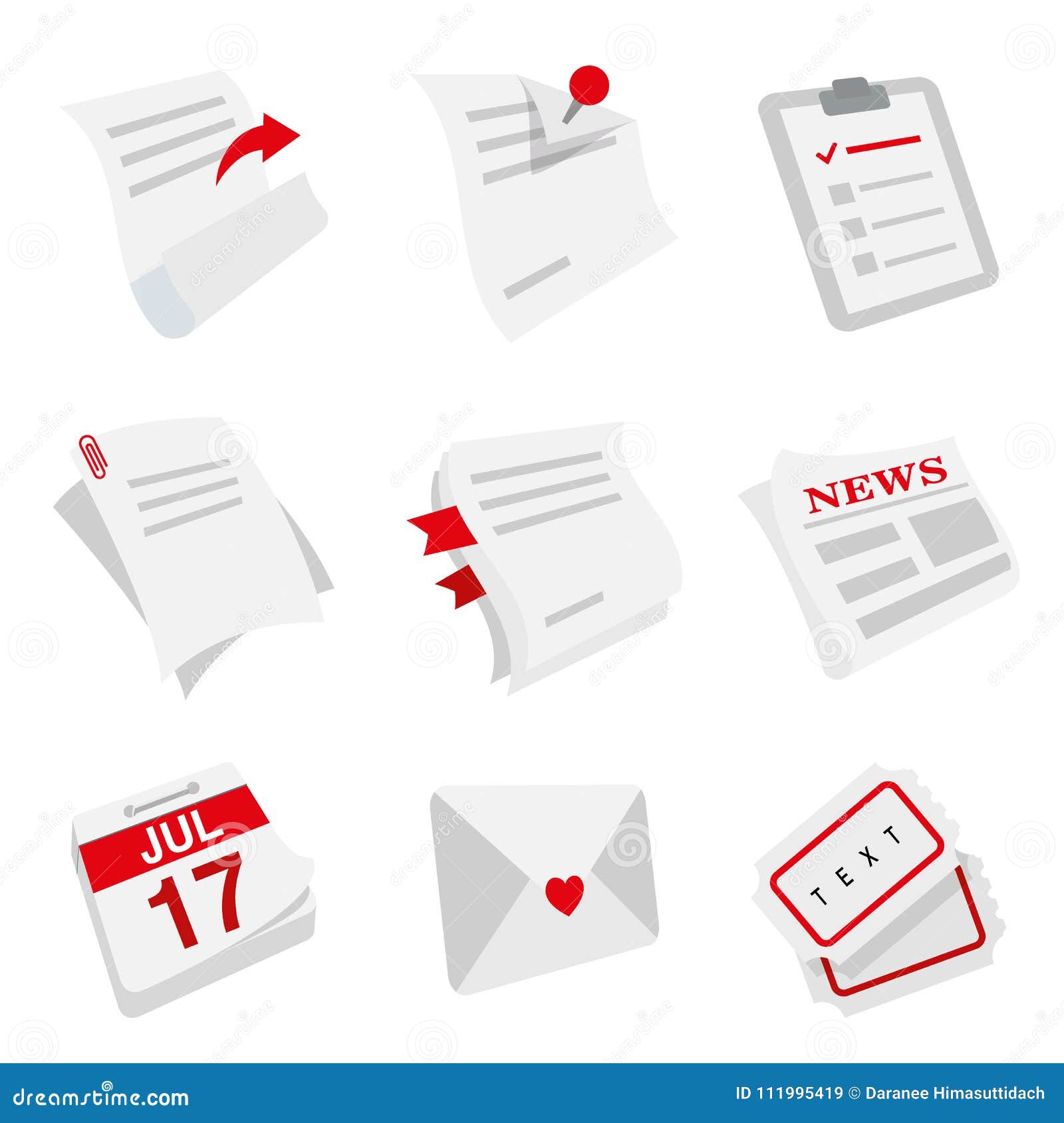Note Paper Sheet Newspaper Page Letter Calendar Ticket Vector Stock