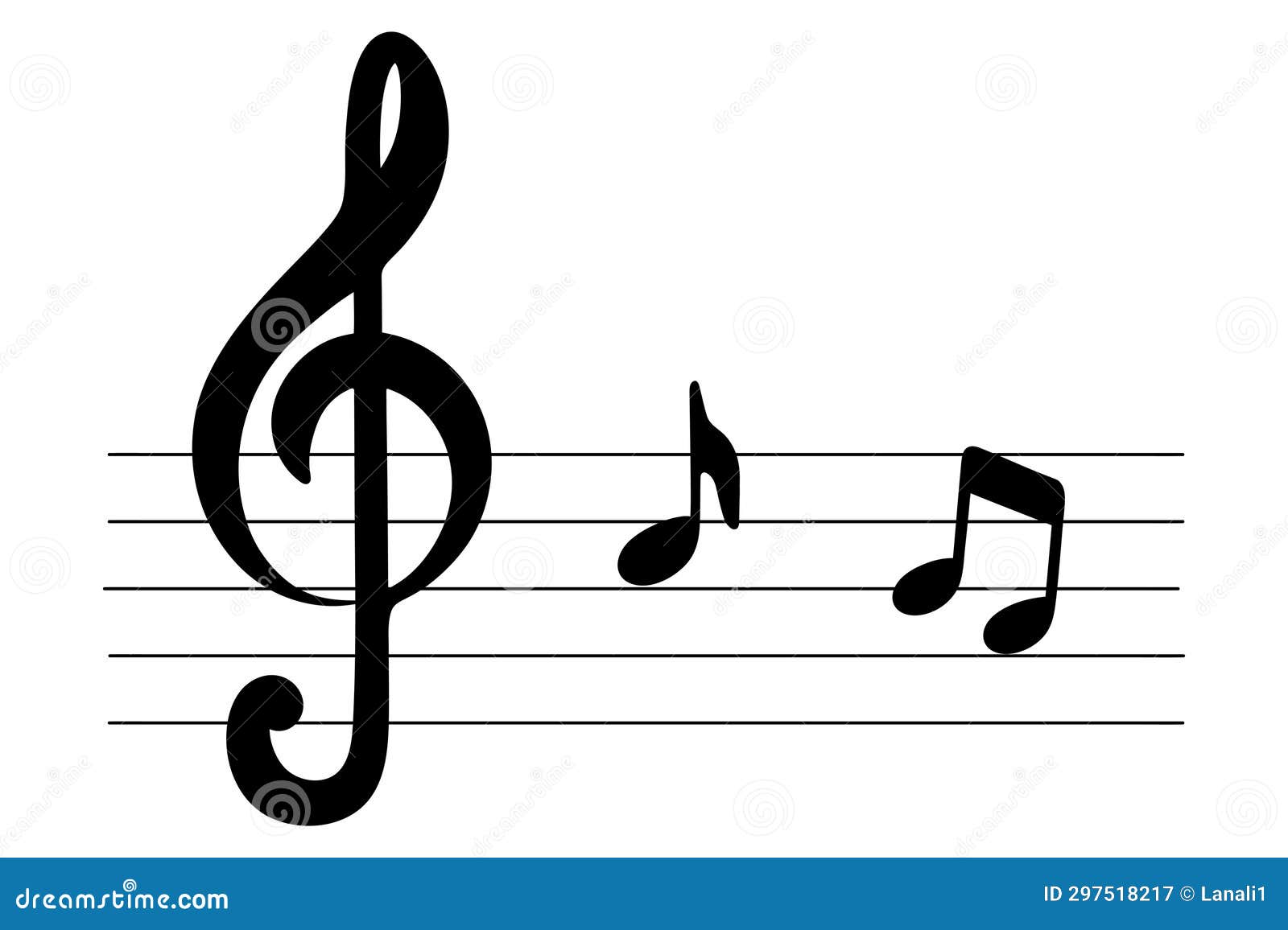 Note Writing. Silhouette. on a Stave of Five Lines, a Treble Clef and