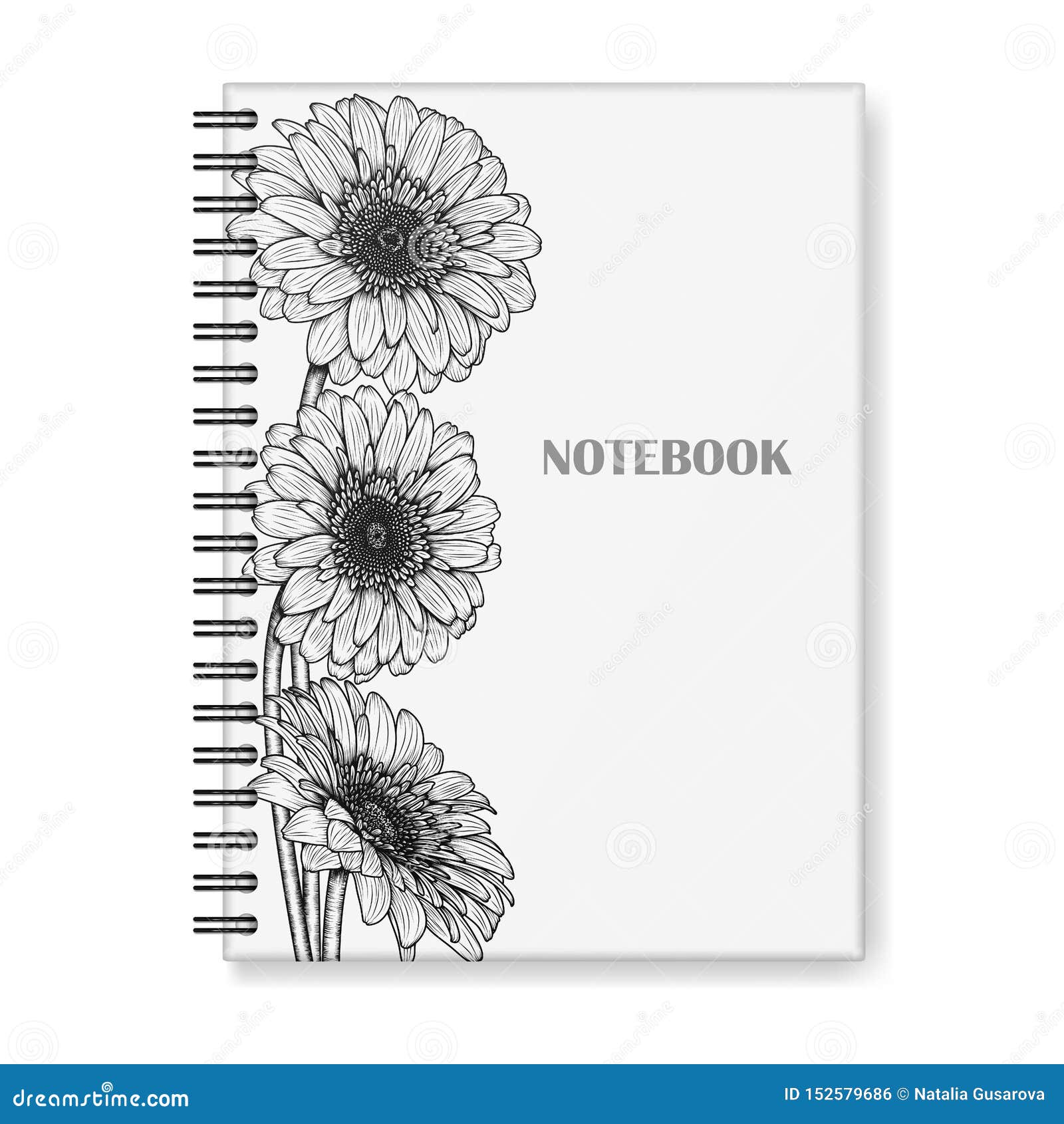 Notebook Cover Design with Handdrawn Gerbera Flowers Stock