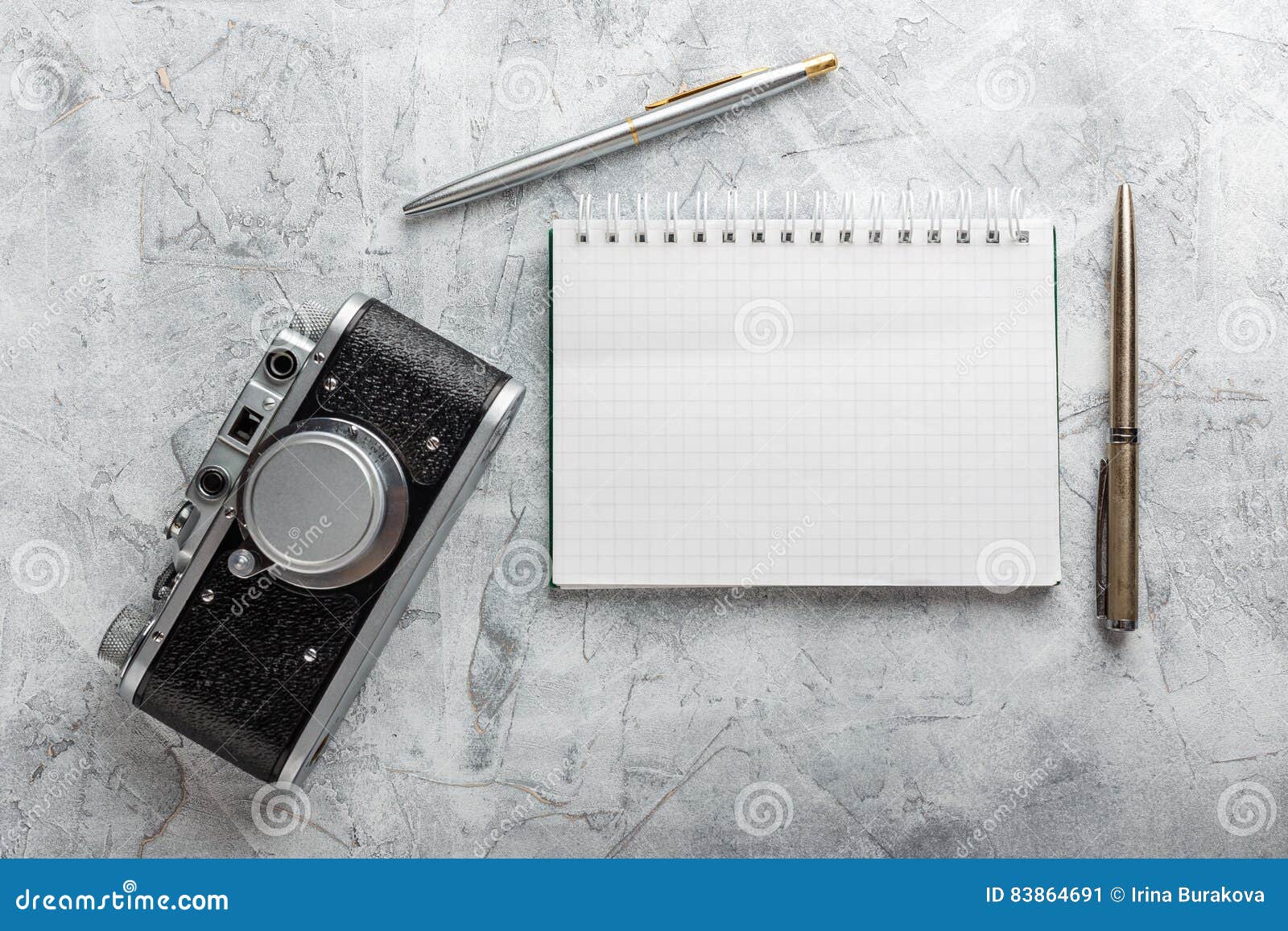 Notebook with film camera. stock image. Image of space 83864691