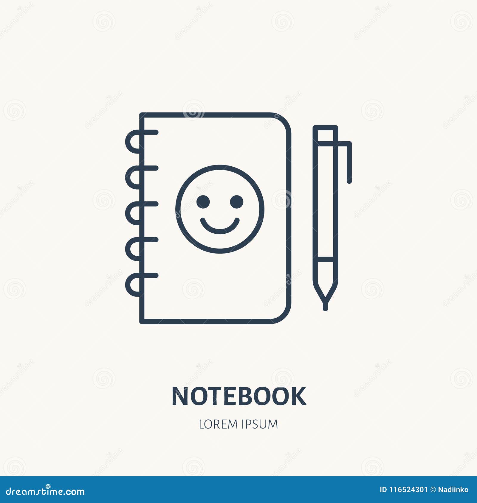 Notebook Flat Line Icon. Branding Stationery Sign. Thin Linear Logo For