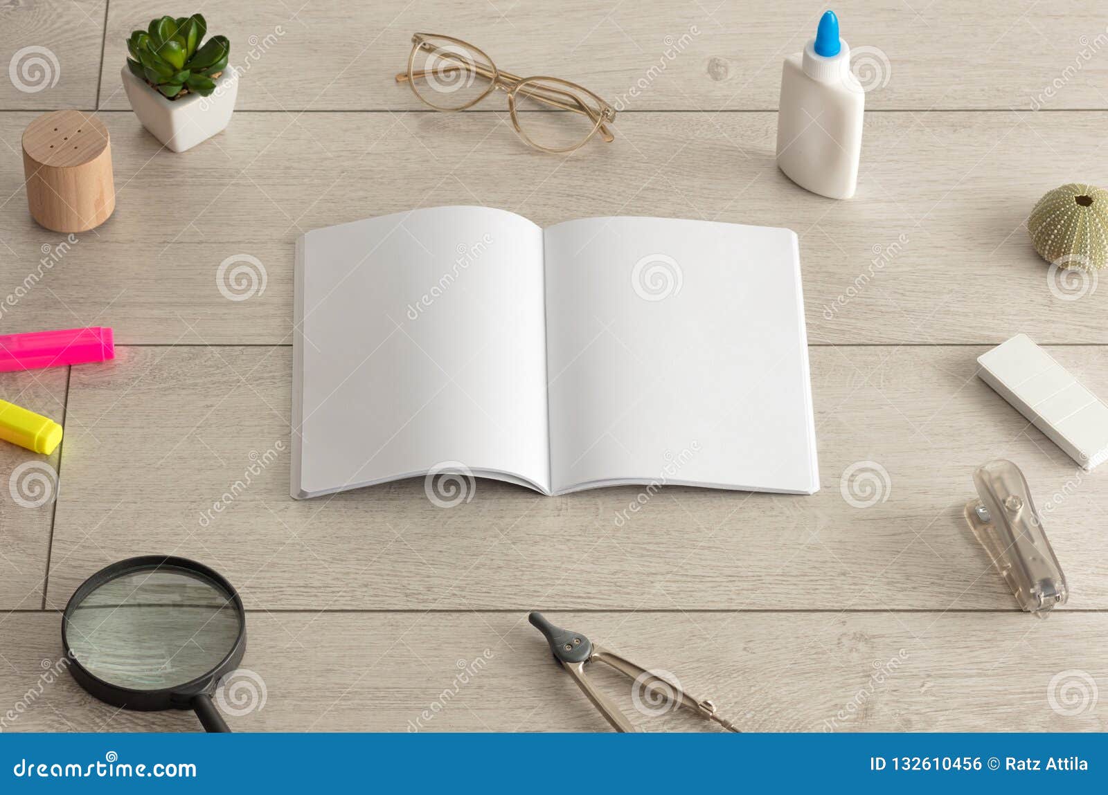 Notebook On The Floor With Office Tools Nearby Stock Photo Image Of Marker Marketing 132610456