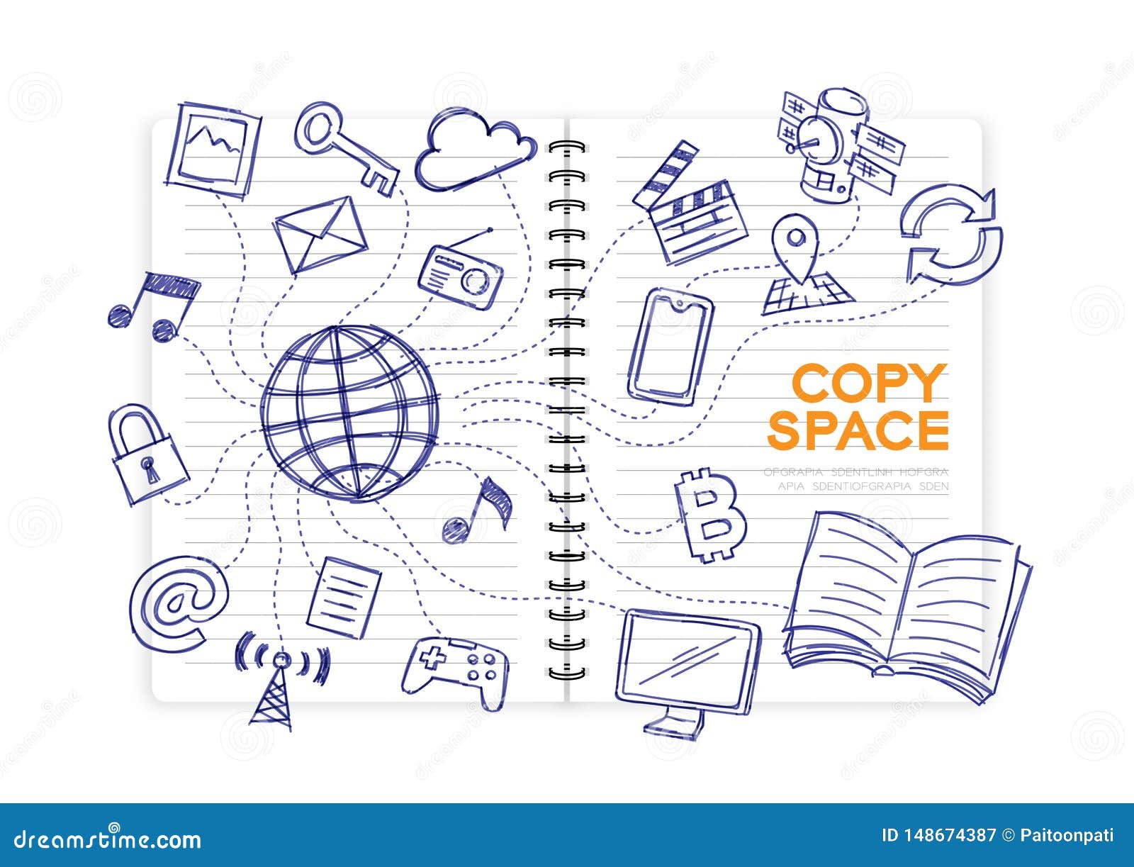 Notebook with Kid Hand Drawing Set, Network Technology Concept