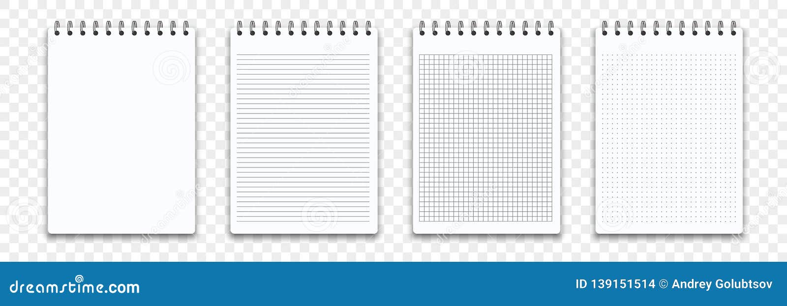 notebook memo notepad templates.  note pad or diary line and square paper page binder