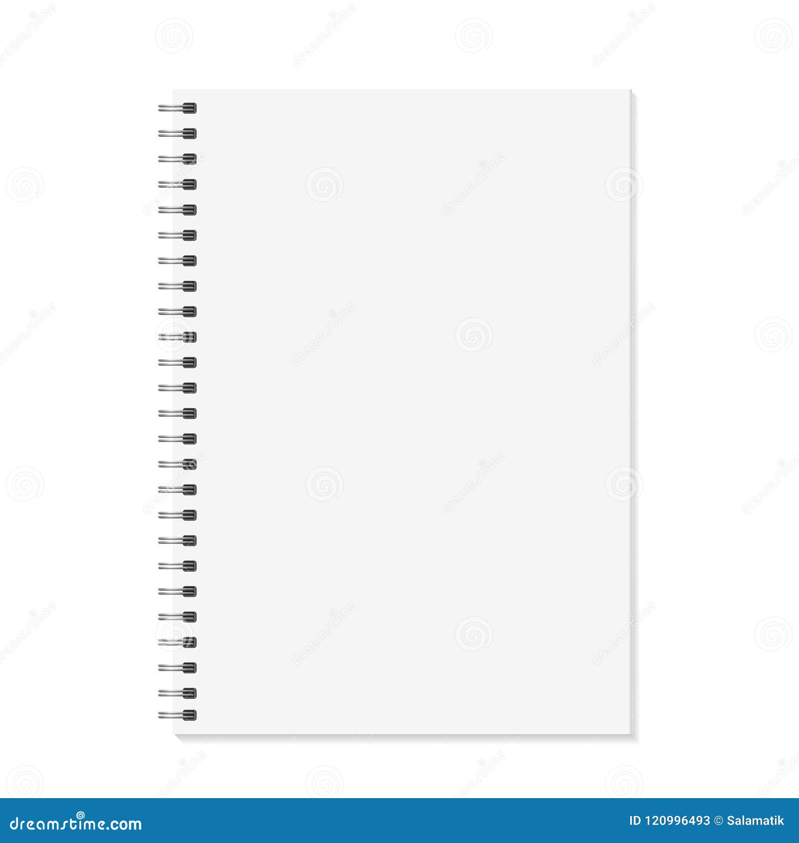 notebook mock up. open book with metal spiral template.  on white background. a4 bound pages. 