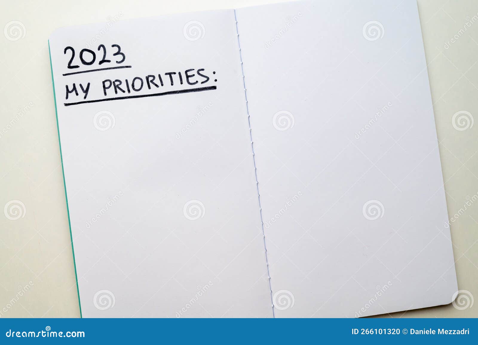 notebook page, with text ` 2023 priorities`.