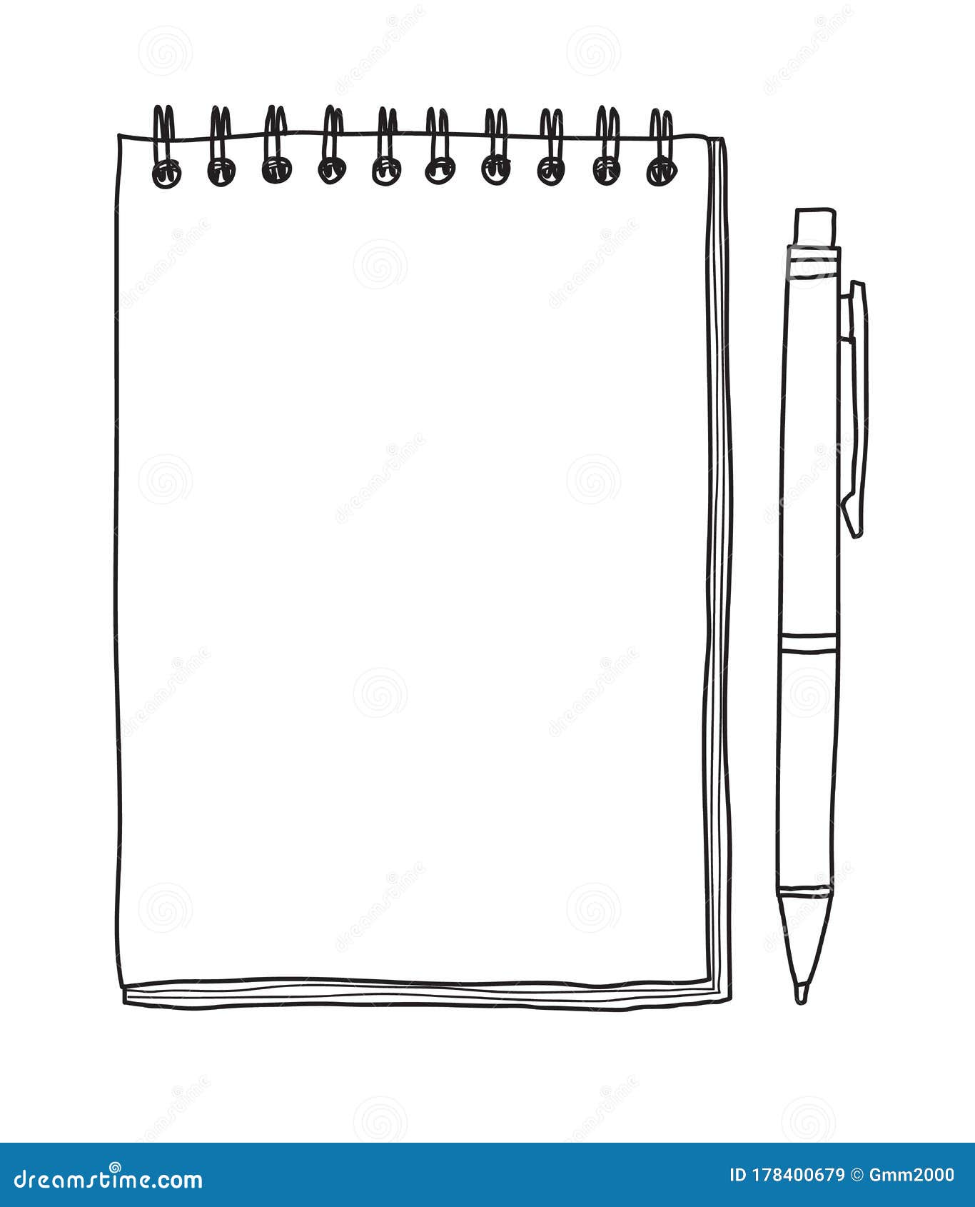 Notebook Paper and Pen Vector Line Art Illustration Stock Vector