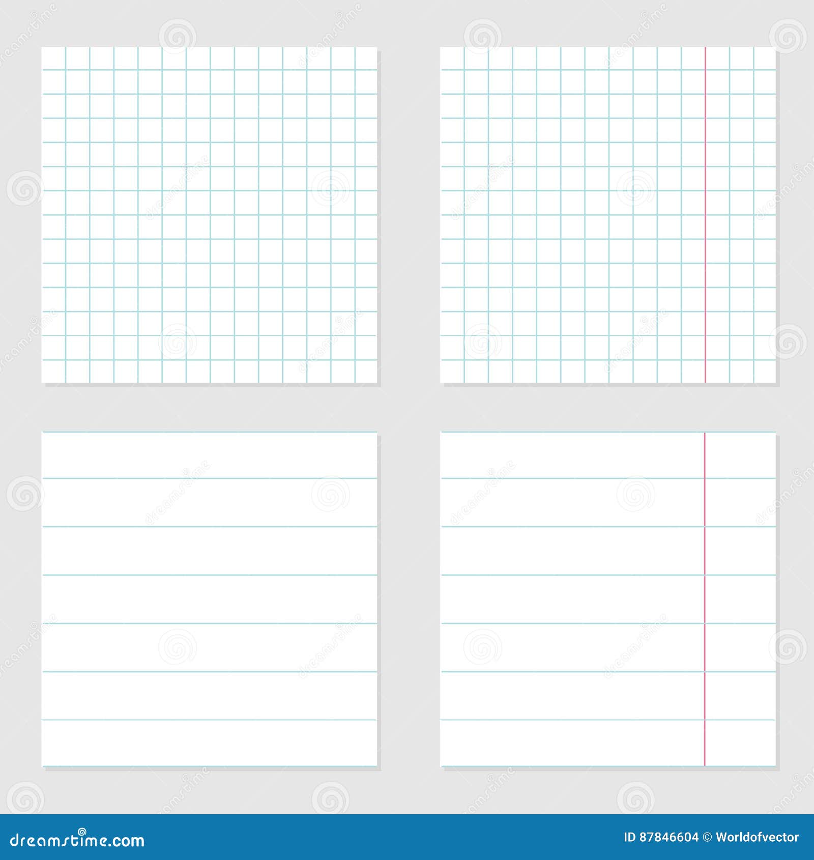 notebook paper texture cell lined template with red pink line set