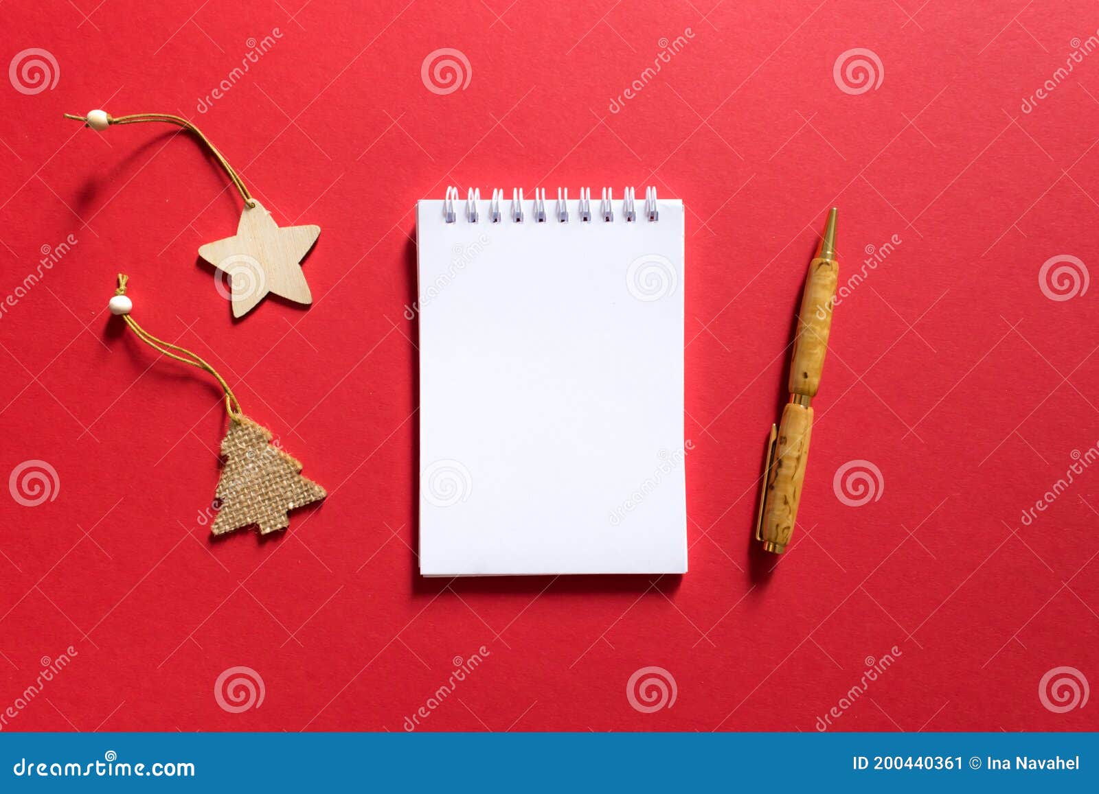 Notebook and Pen on a Red Background, Spiral Notepad with Christmas