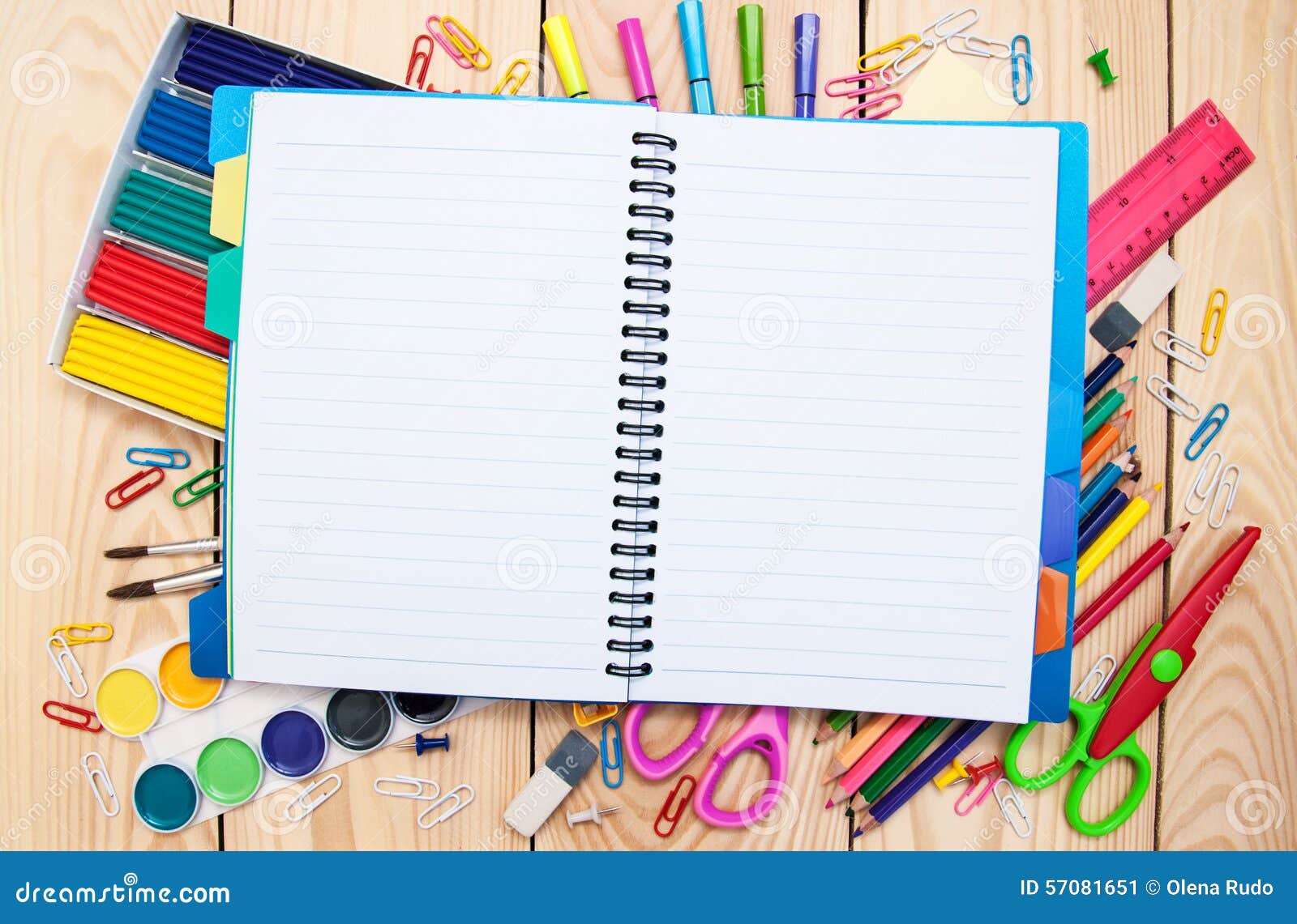 Notebook with School Supplies Stock Image Image of objects, brush