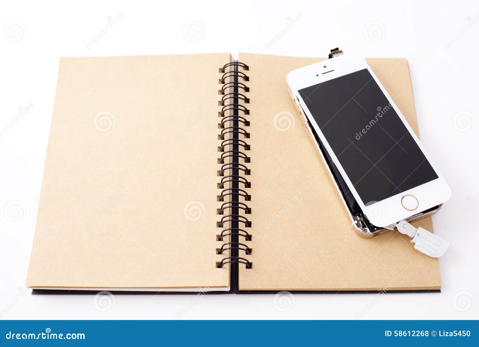 Notebook with smart phone stock photo. Image of 58612268