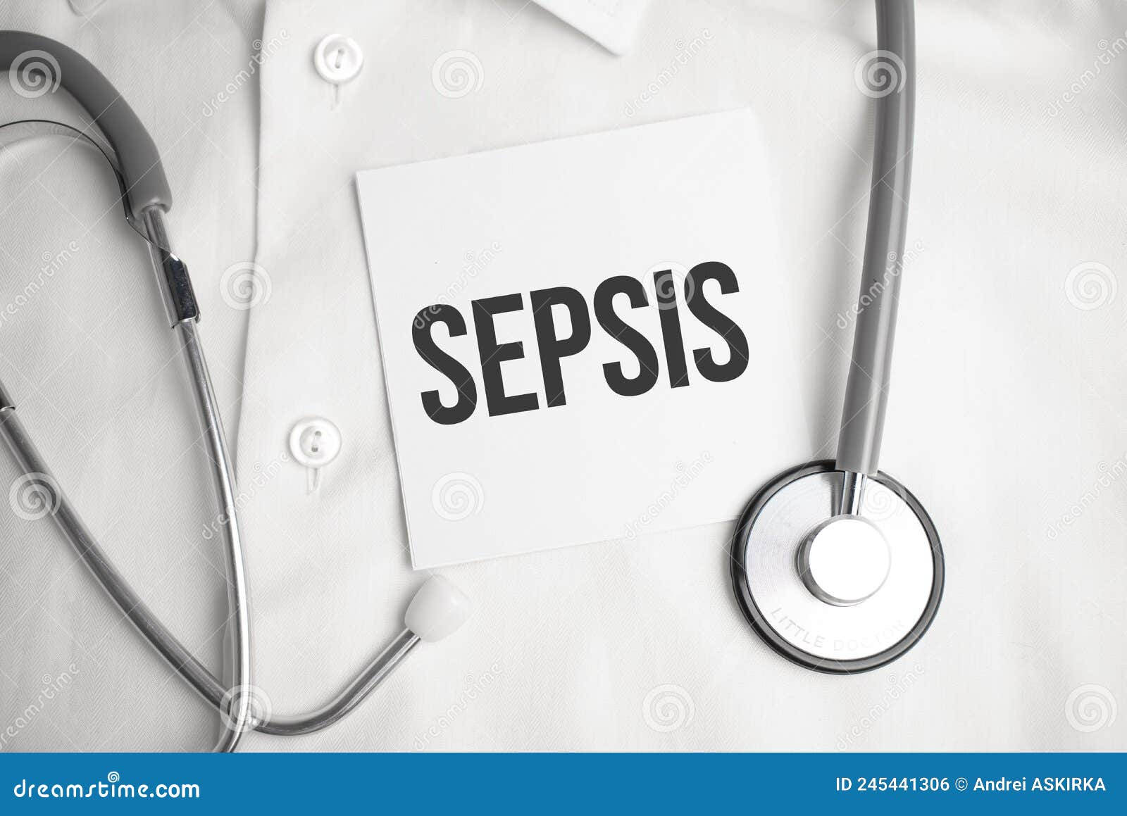 notebook with text sepsis with pen and stethoscope, medicina
