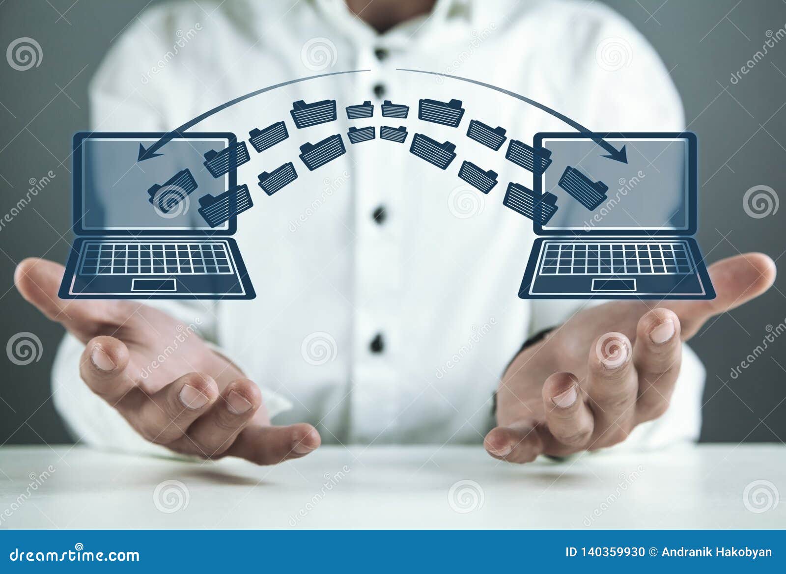Notebooks File Transfer. Concept of Information Exchange Stock Photo