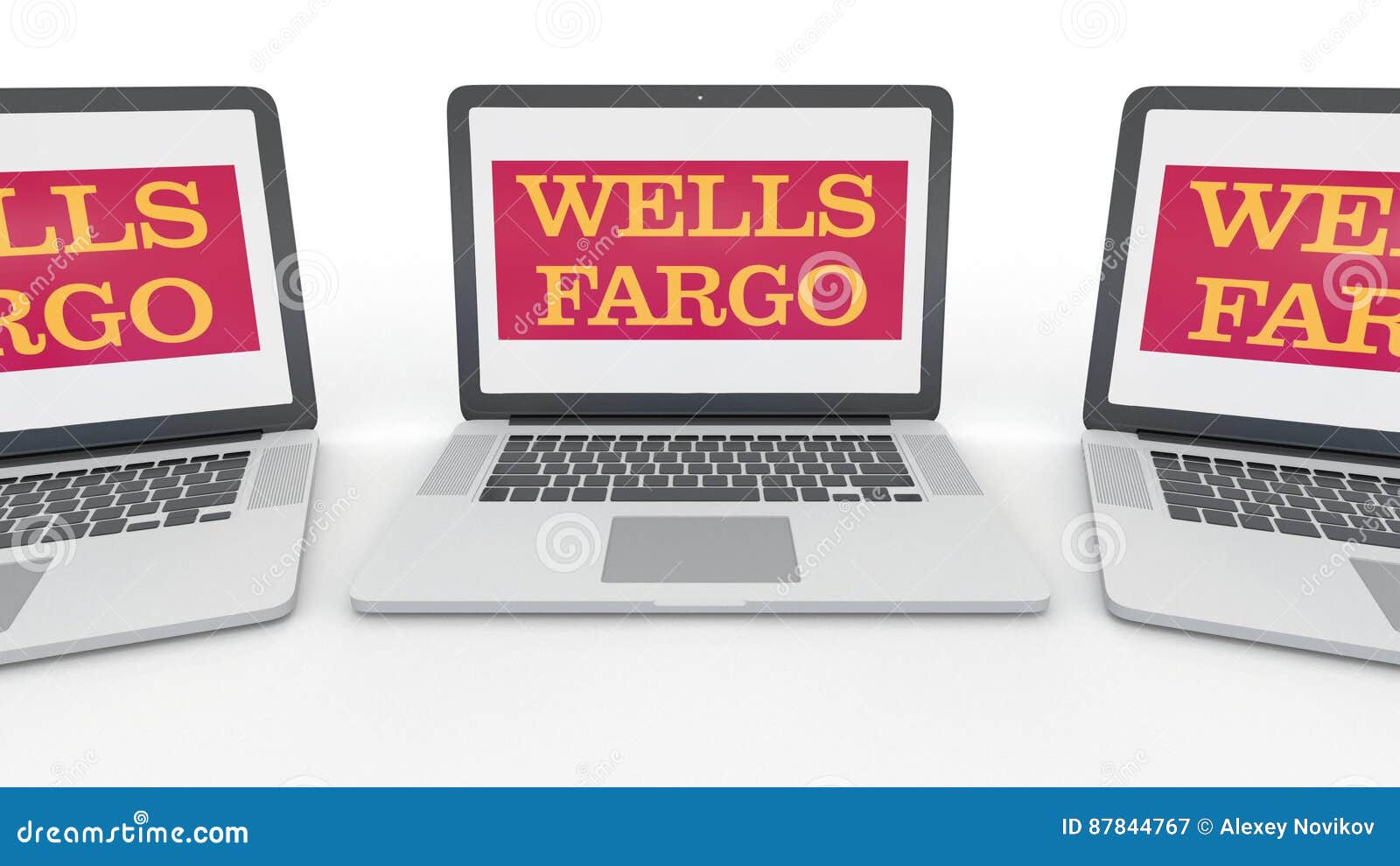 WELLS FARGO Logo Made With Computer Code On The Laptop Screen. Editorial Conceptual 3d Rendering
