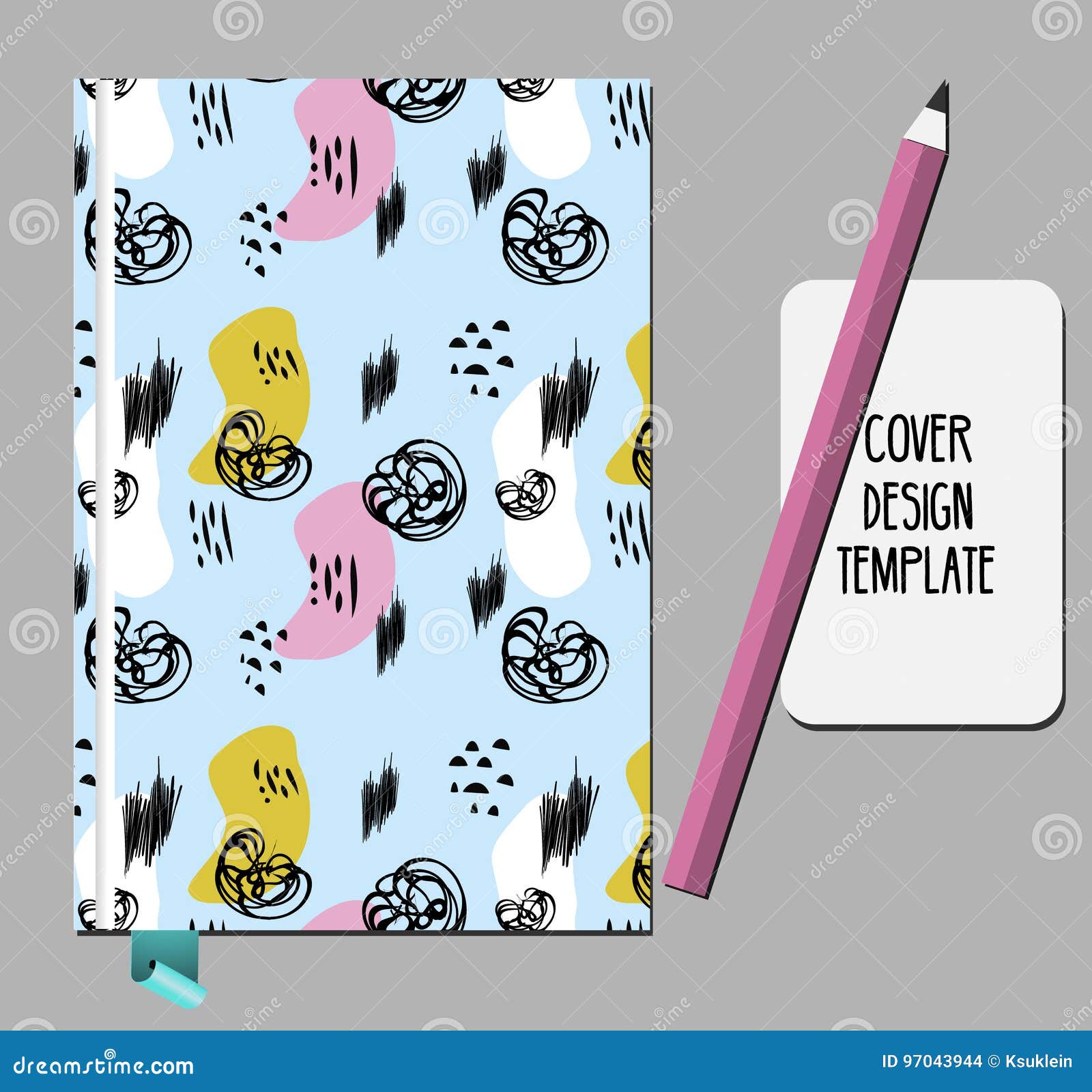 Notepad, Book Cover Design Template With Feathers Pattern Cartoon