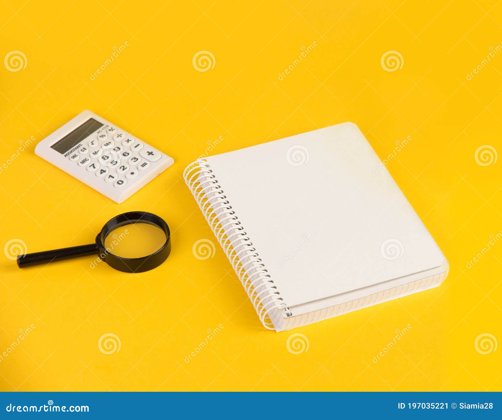 Notepad for Notes and Office Supplies on a Yellow Background Stock