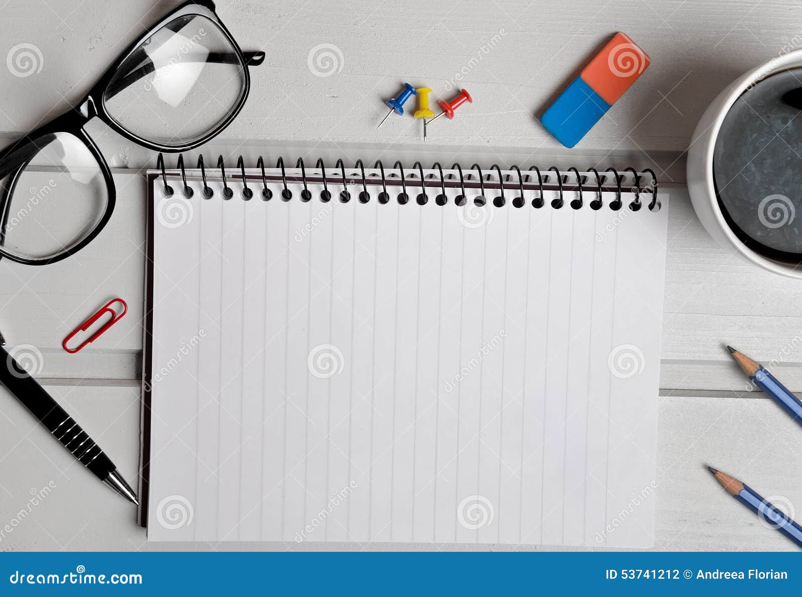 Notepad with Office Supplies Stock Photo Image of notebook, cafe