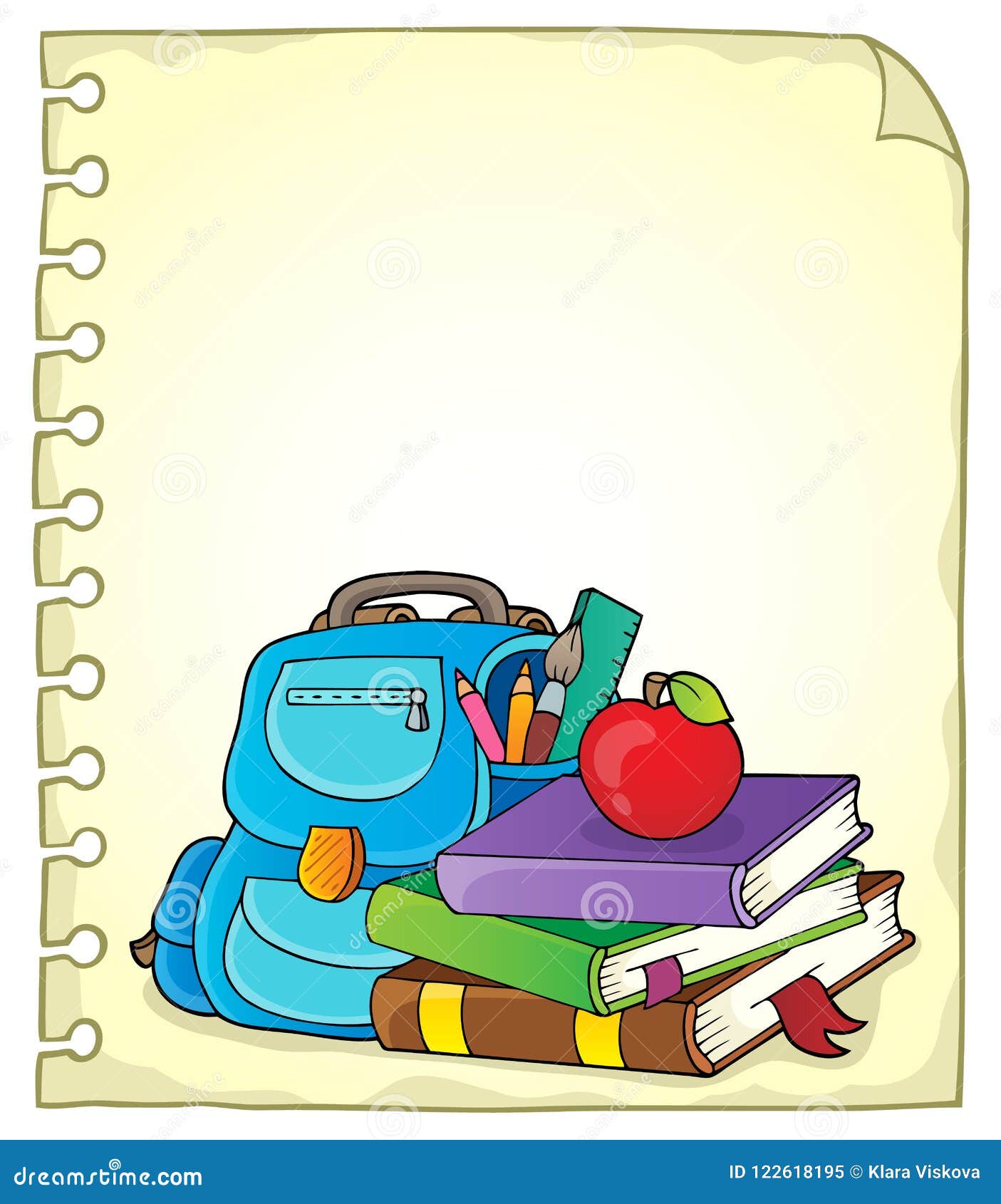 Notepad Page with School Equipment 1 Stock Vector Illustration of bookmark, apple 122618195