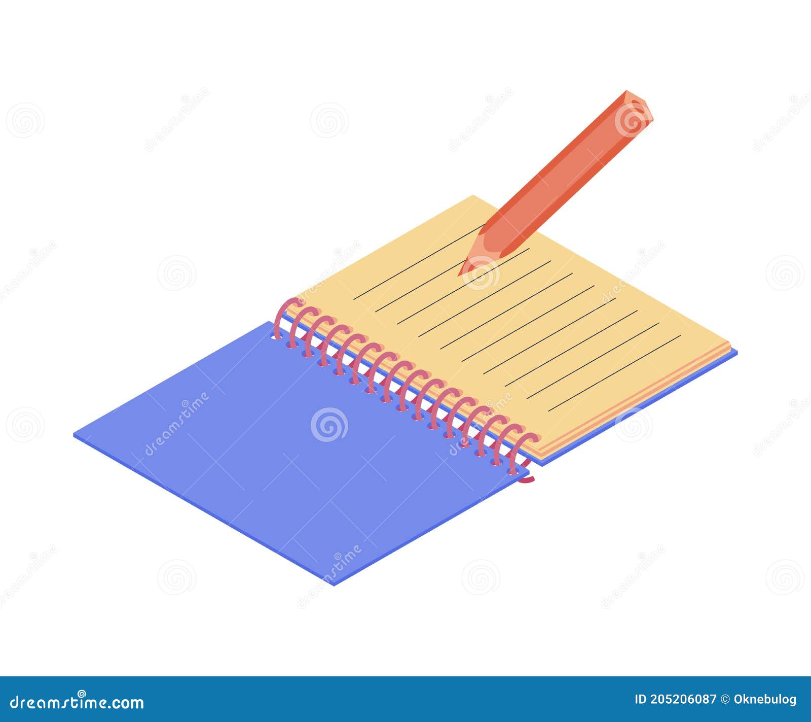 Notepad and Pencil Isometric 3D Vector Icon. Illustration in Flat Style