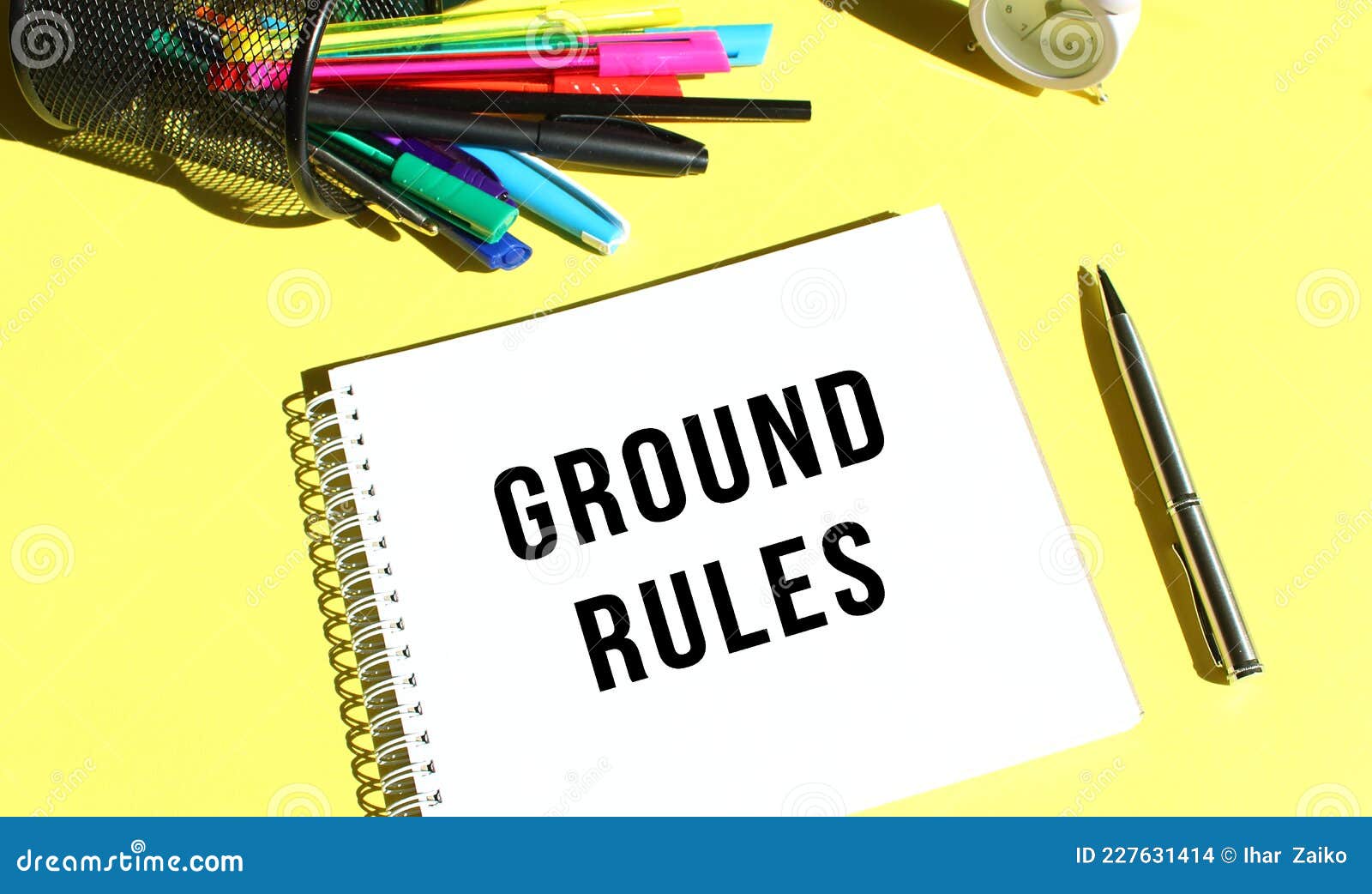 Notepad with Text GROUND RULES with Stationery. Yellow Background Color  Stock Photo - Image of text, goals: 227631414