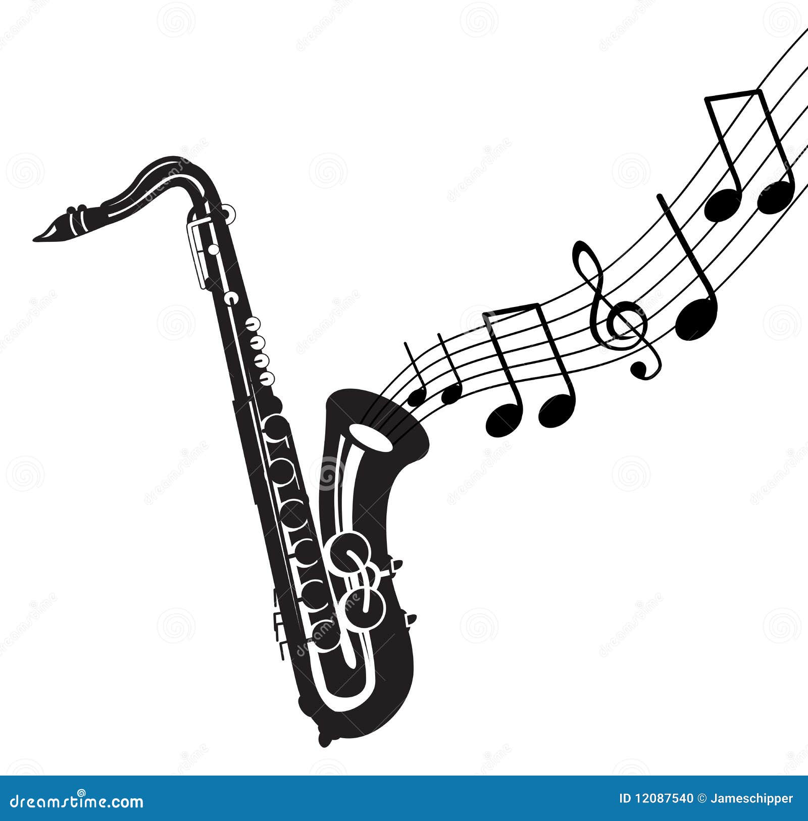 Notes Musicales Avec Le Saxophone Illustration de Vecteur