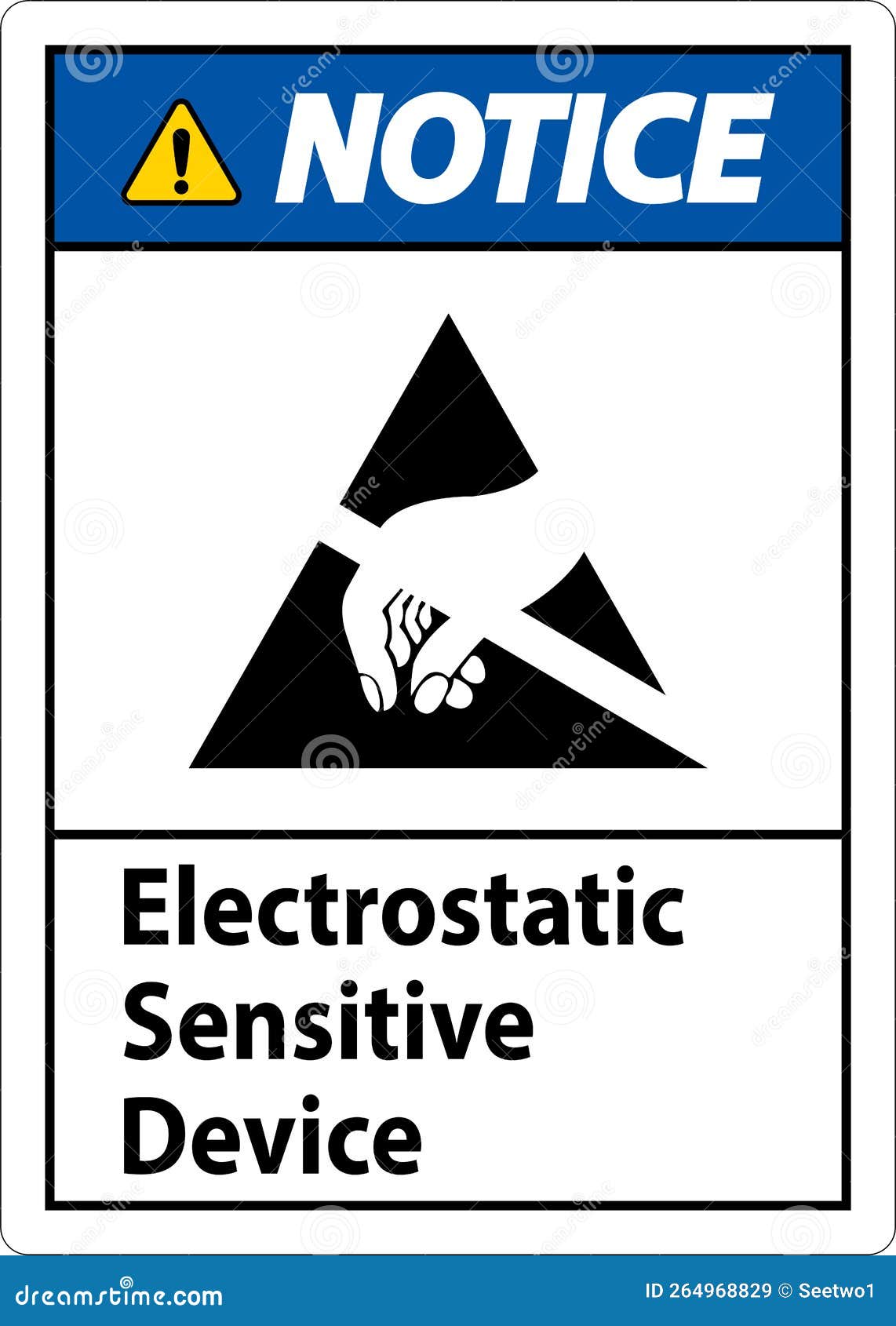 Notice Electrostatic Sensitive Device Sign on White Background Stock