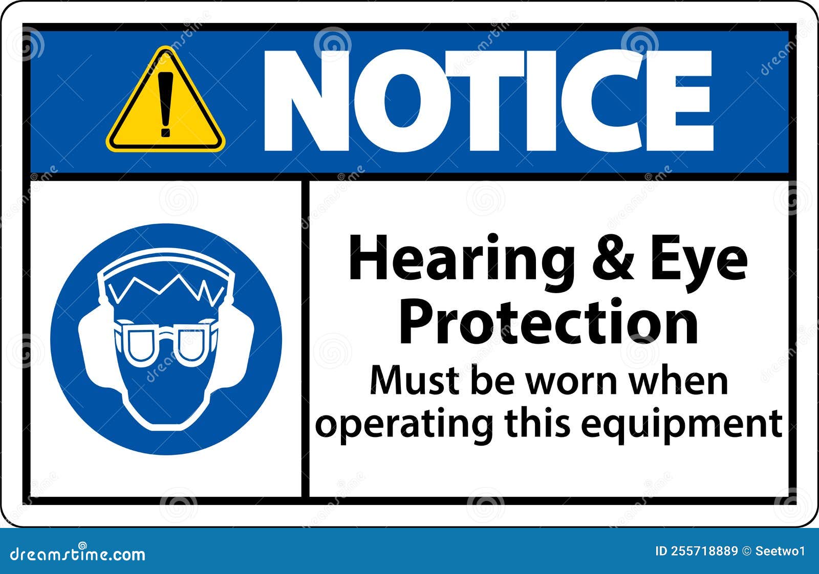 Notice Hearing and Eye Protection Sign on White Background Stock Vector
