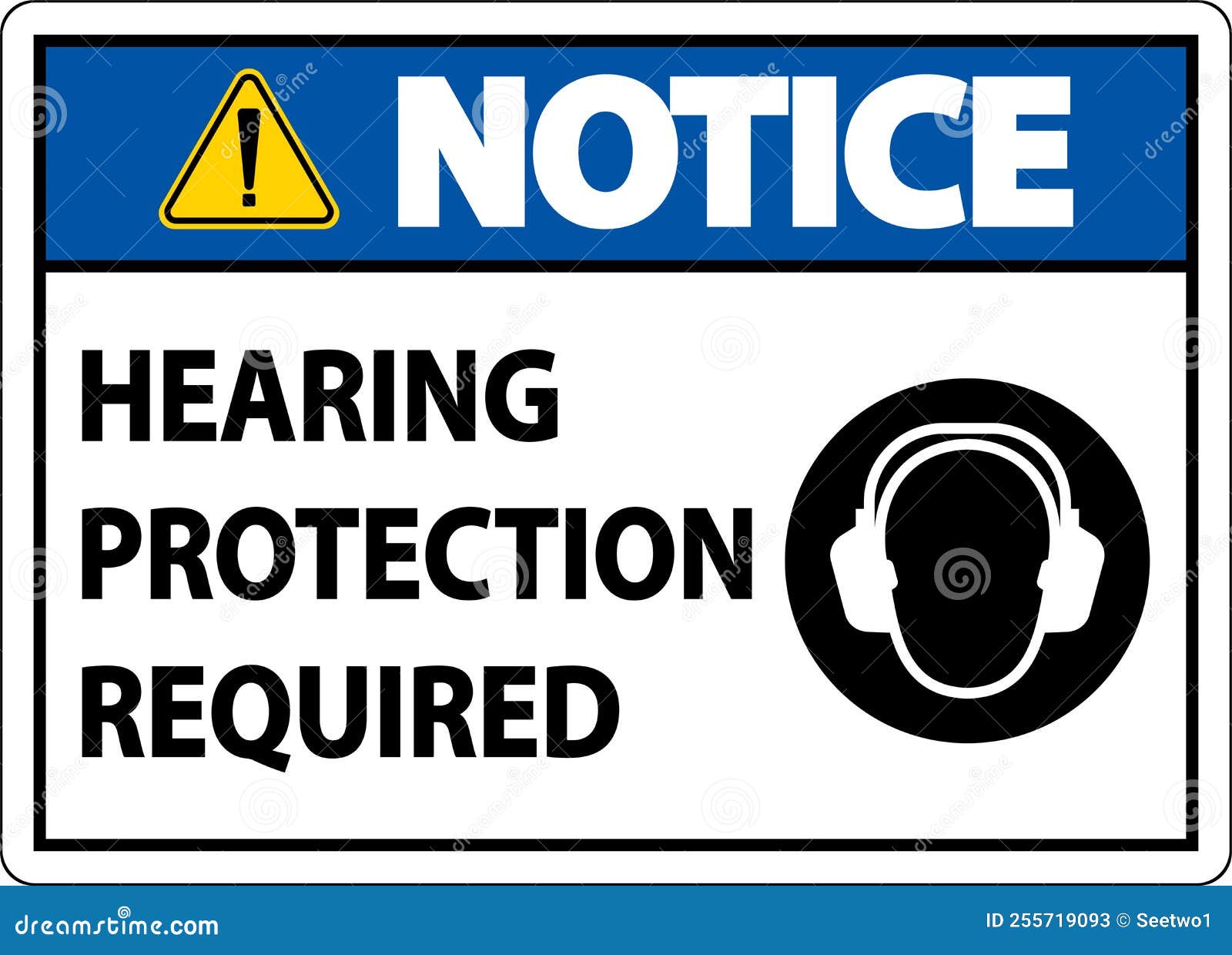 Notice Hearing Protection Required Sign on White Background Stock