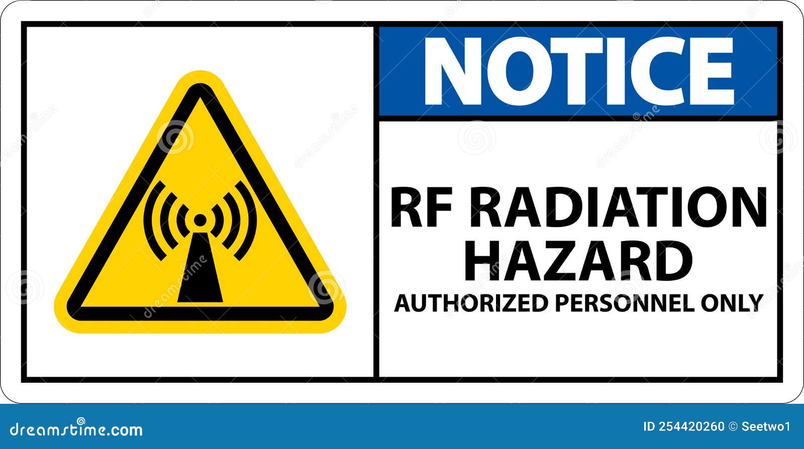 Notice RF Radiation Hazard Authorized only Sign on White Background