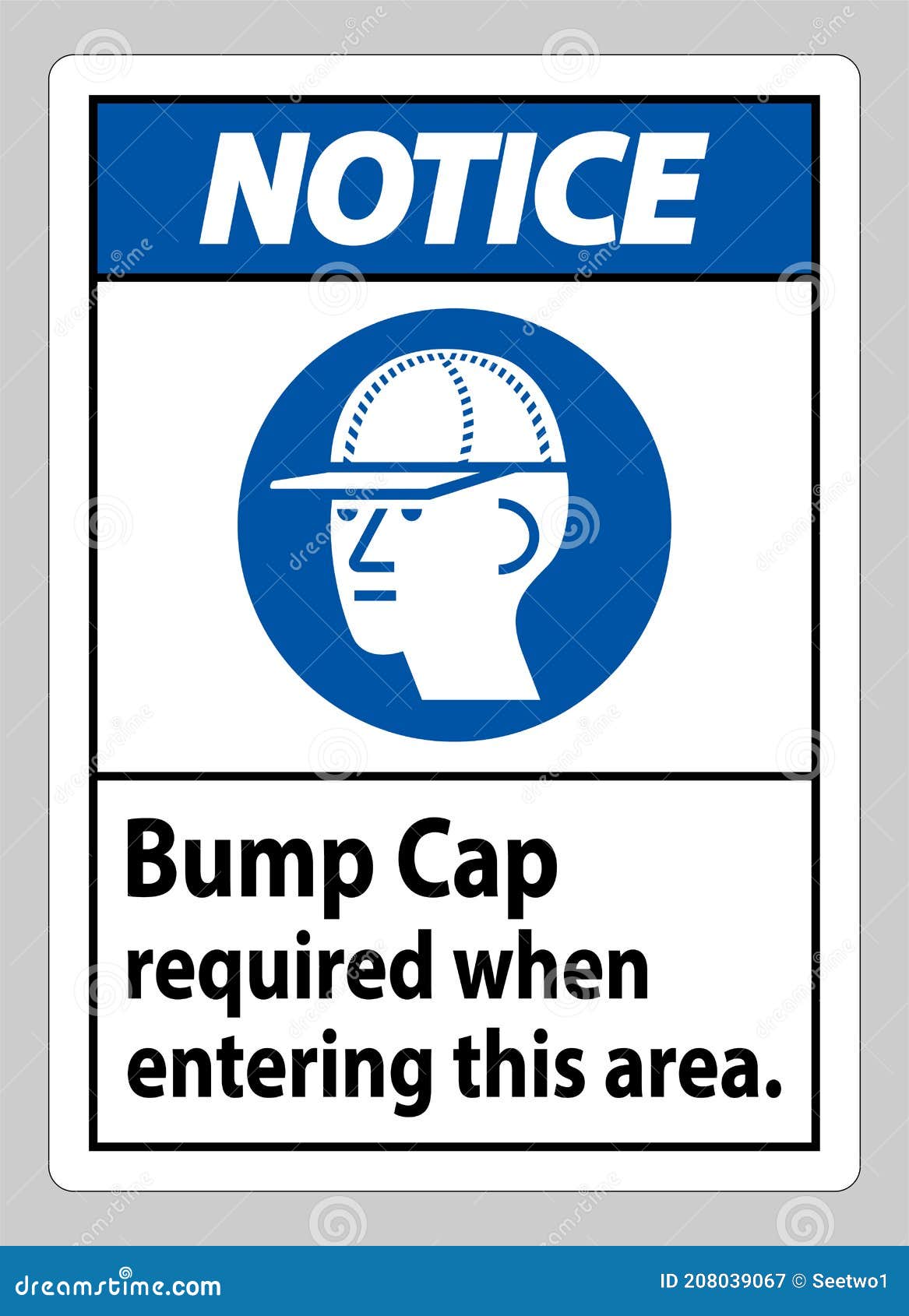 Notice Sign Bump Cap Required when Entering this Area Stock Vector