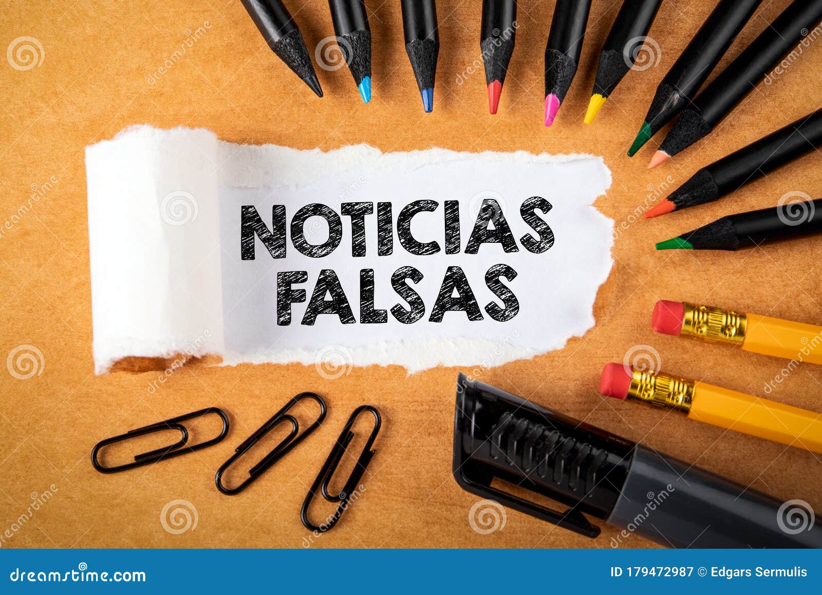 noticias falsas means fake news in spanish. panic, money fraud and politics concept