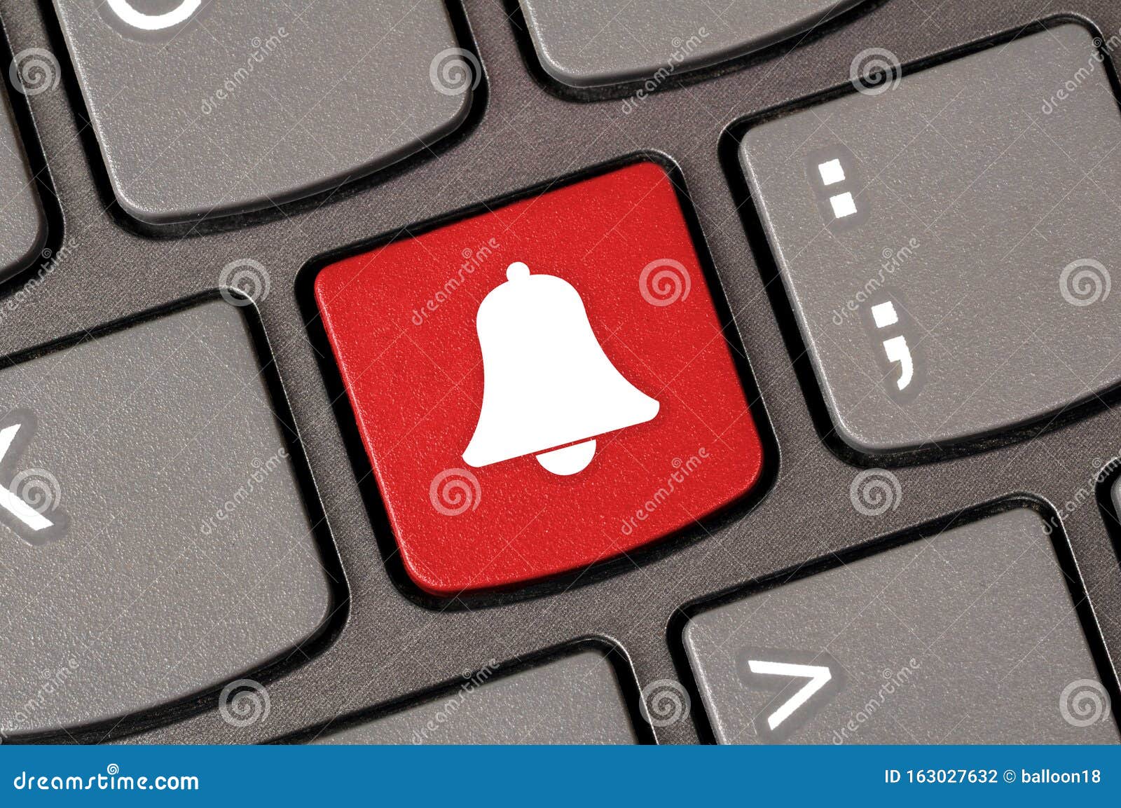 Notification Bell on Keyboard Stock Photo Image of background, laptop