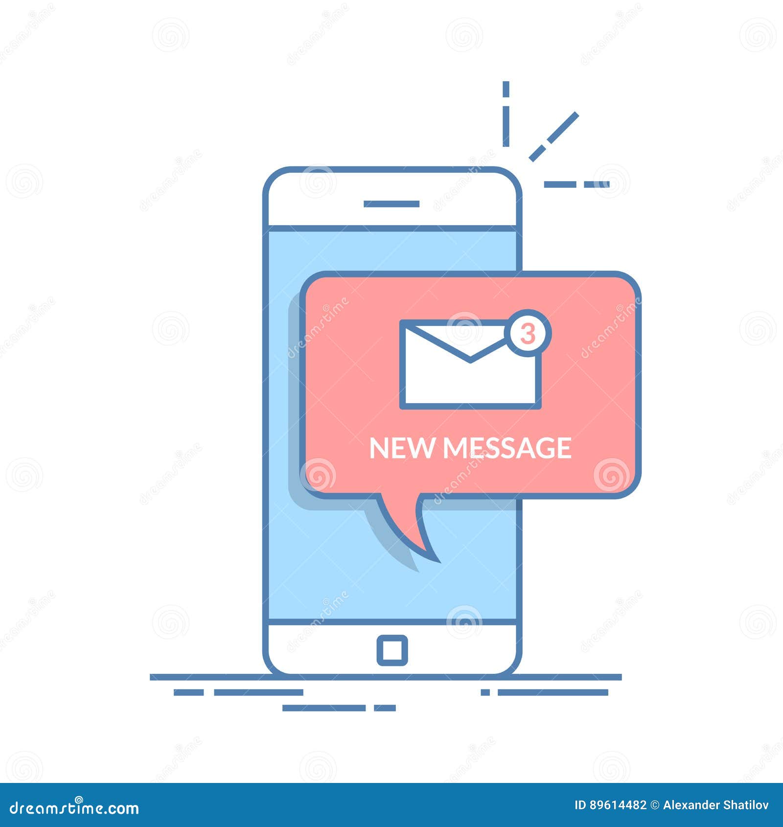 Notification of a new email on your mobile phone or smartphone. Mail icon in the speech bubbles. Thin line vector flat