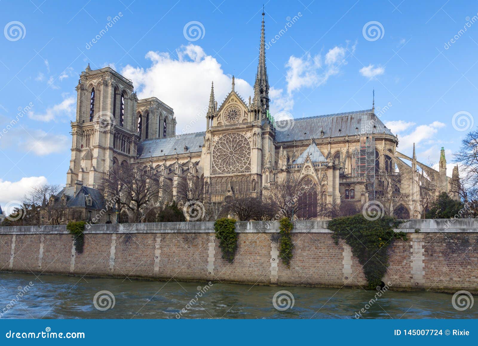 Notre Dame Cathedral Paris, Side Elevation Stock Photo Image of