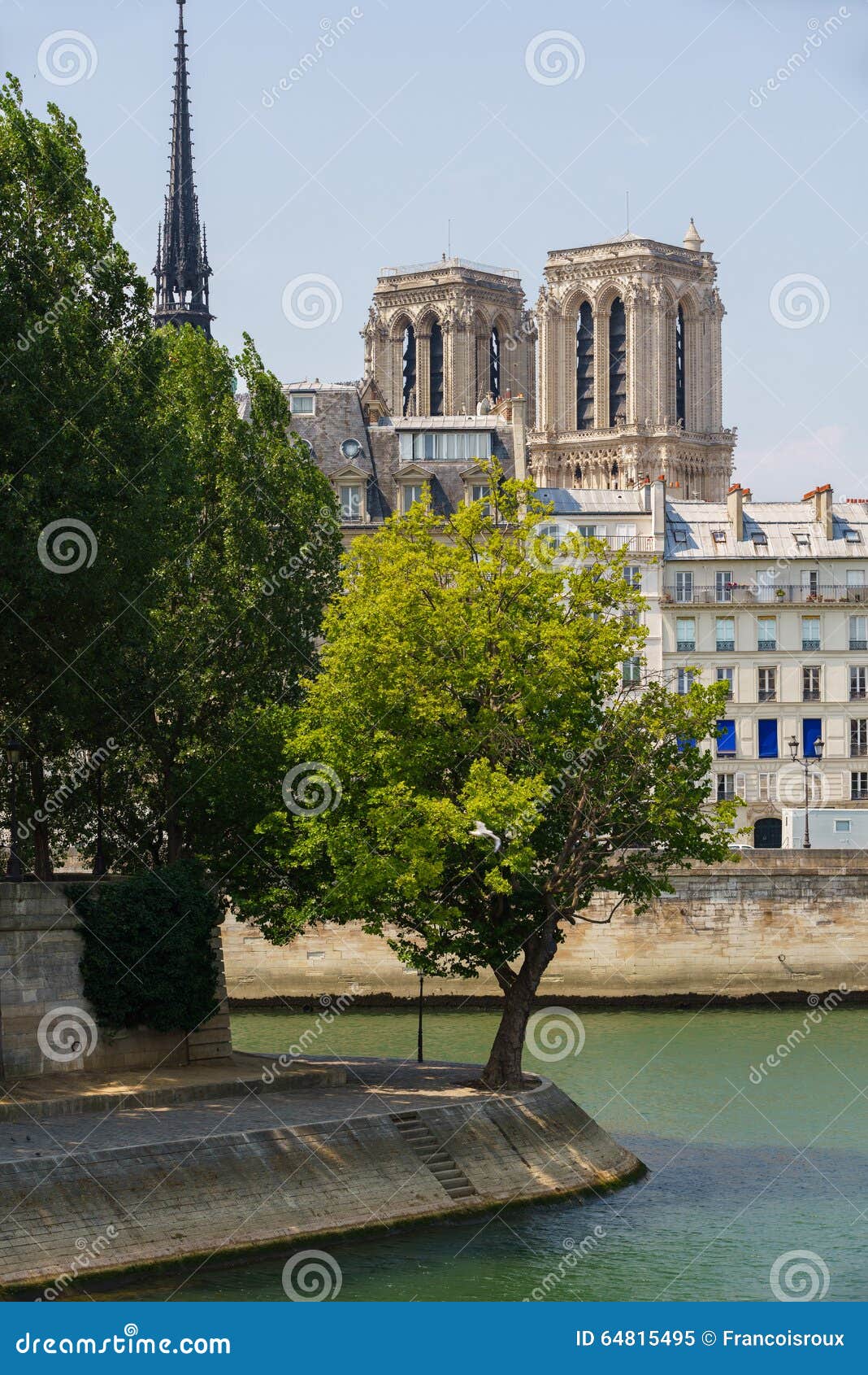 Notre Dame De Paris Cathedral Towers, Seine River In Summer. France Stock Image - Image of ...